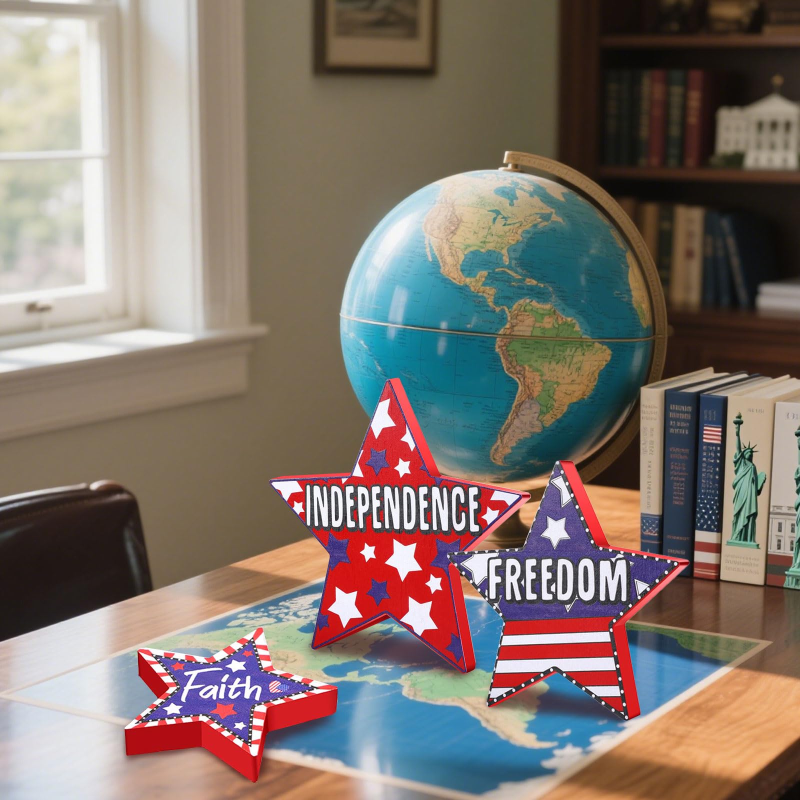 3Pcs Patriotic Decorations Star Faith Sign 4th of July Home Table Decor for Classroom Office Living Room Dining Table Centerpiec
