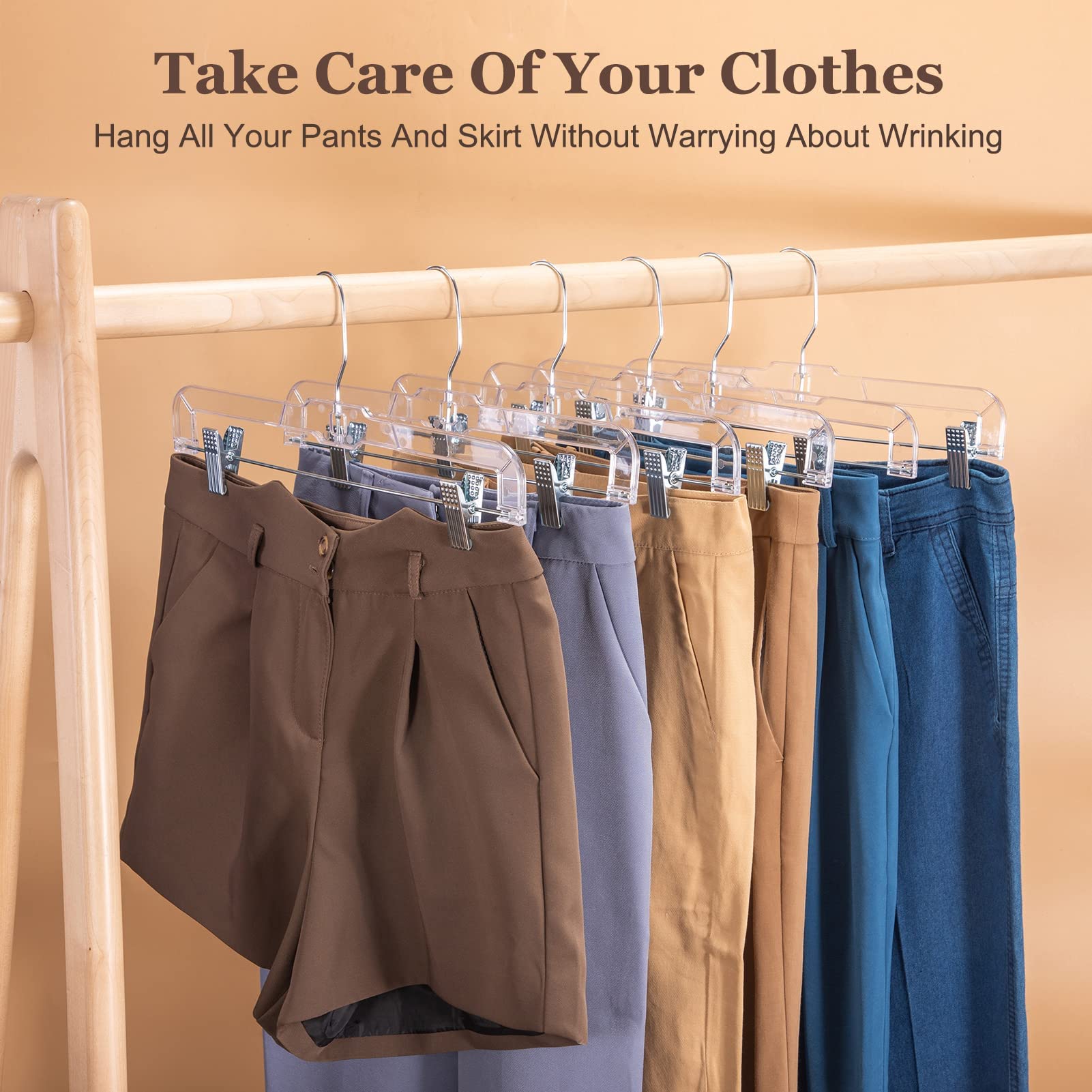 House Day Skirt Hangers Pants Hangers With Clips Clear Plastic Pants Hangers With 2-Adjustable Clips Non-Slip Pants Hangers Spac