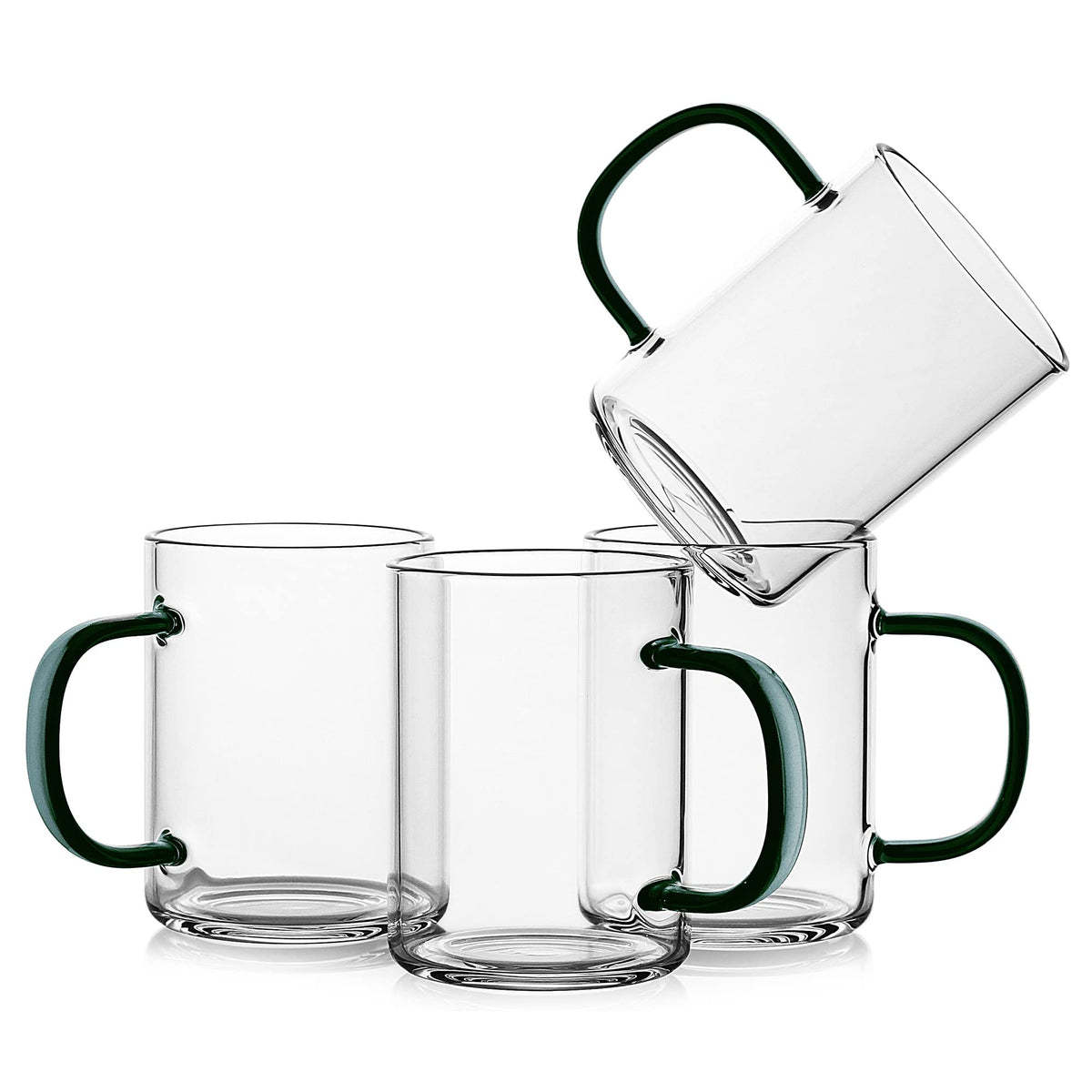 Luxu Glass Coffee Mugs Set Of 4,Borosilicate Glass Coffee Cups 9 Fl.Oz,Lead-Free Drinking Glasses,Premium Tea Cups With Dark Gre