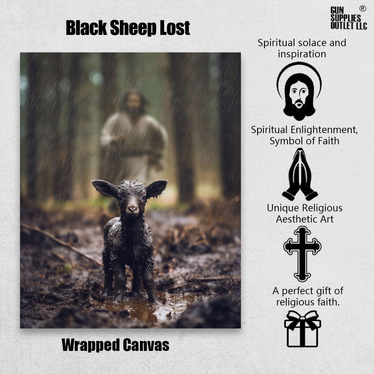 Jesus And Lamb Canvas Wall Art Black Sheep Lost Picture Wall Art Canvas Print Christian Home Decor 16X20 Inch