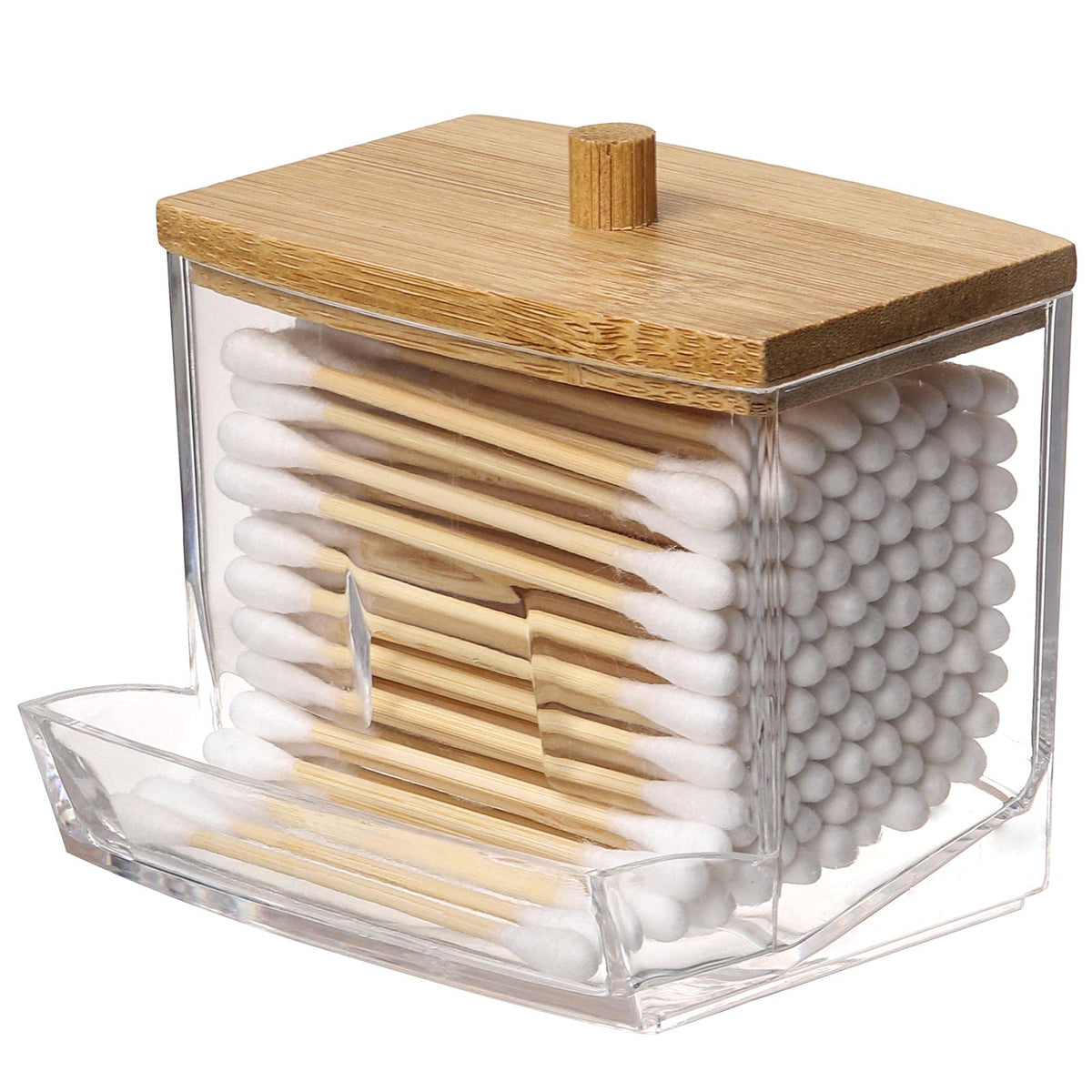 Tbestmax 7 Oz Cotton Swab Pads Holder, Qtip Cotton Ball Dispenser, Bathroom Containers Apothecary Jar For Storage Wood Lids 1 Pc