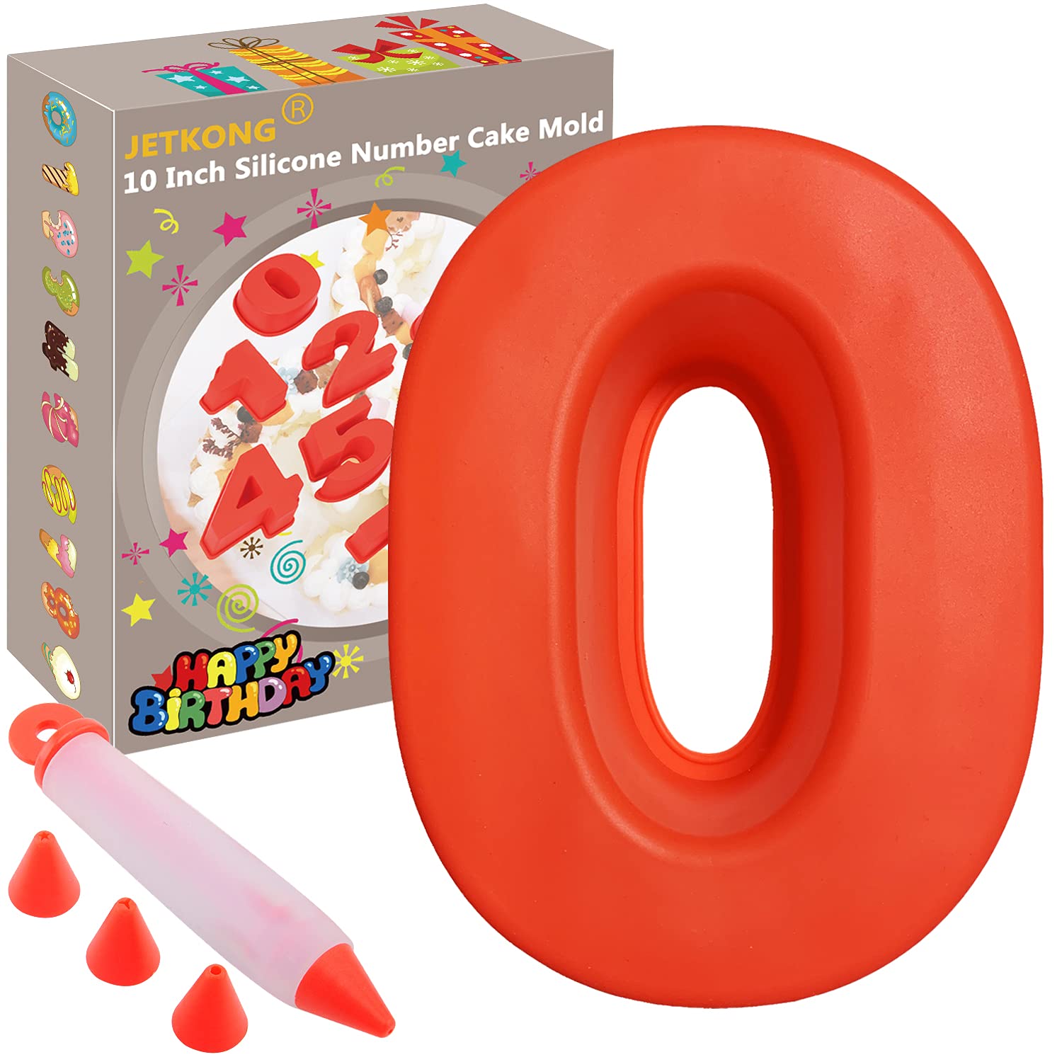Jetkong 10-Inches Silicone Number Cake Mold Diy Baking Cake Pan With Decorating Pen (Number 0)