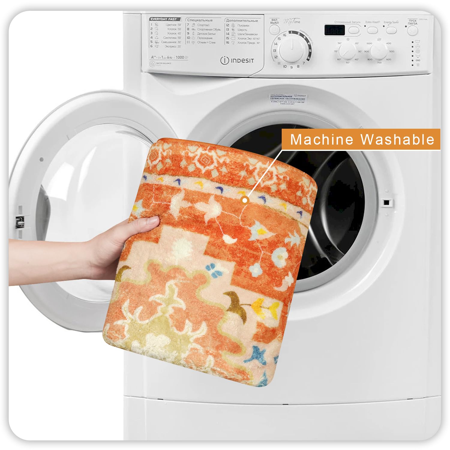 Uphome Boho Tribal Bathroom Rugs Orange Cute Floral Bathroom Mat Non-Slip Machine Washable Bath Rug Soft Oriental Bath Mats For