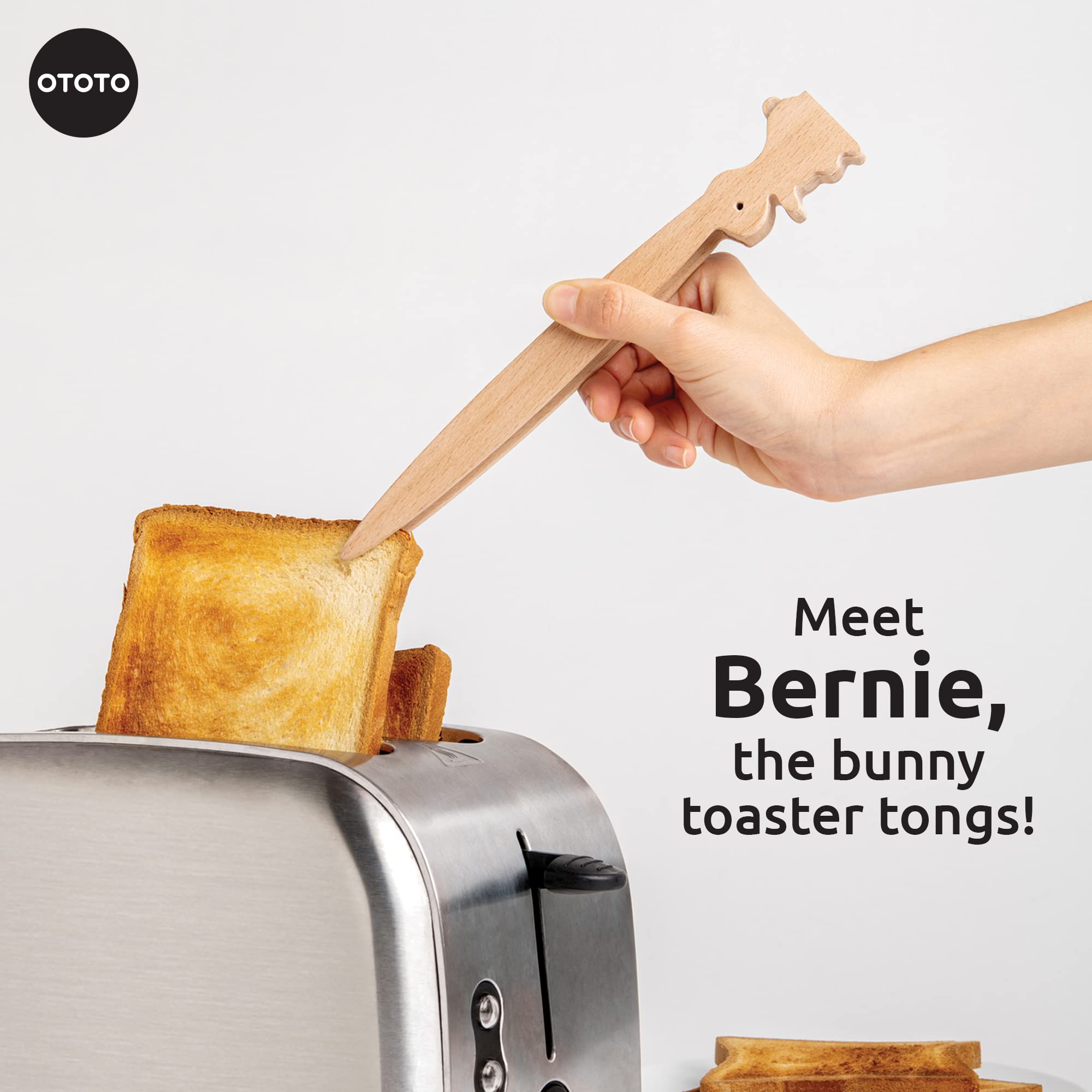 Ototo Bernie Bunny Toaster Tongs - Rabbit Toast Tongs, Wooden Tongs For Toaster, Wooden Toaster Tongs, Kitchen Tongs - Multipurp