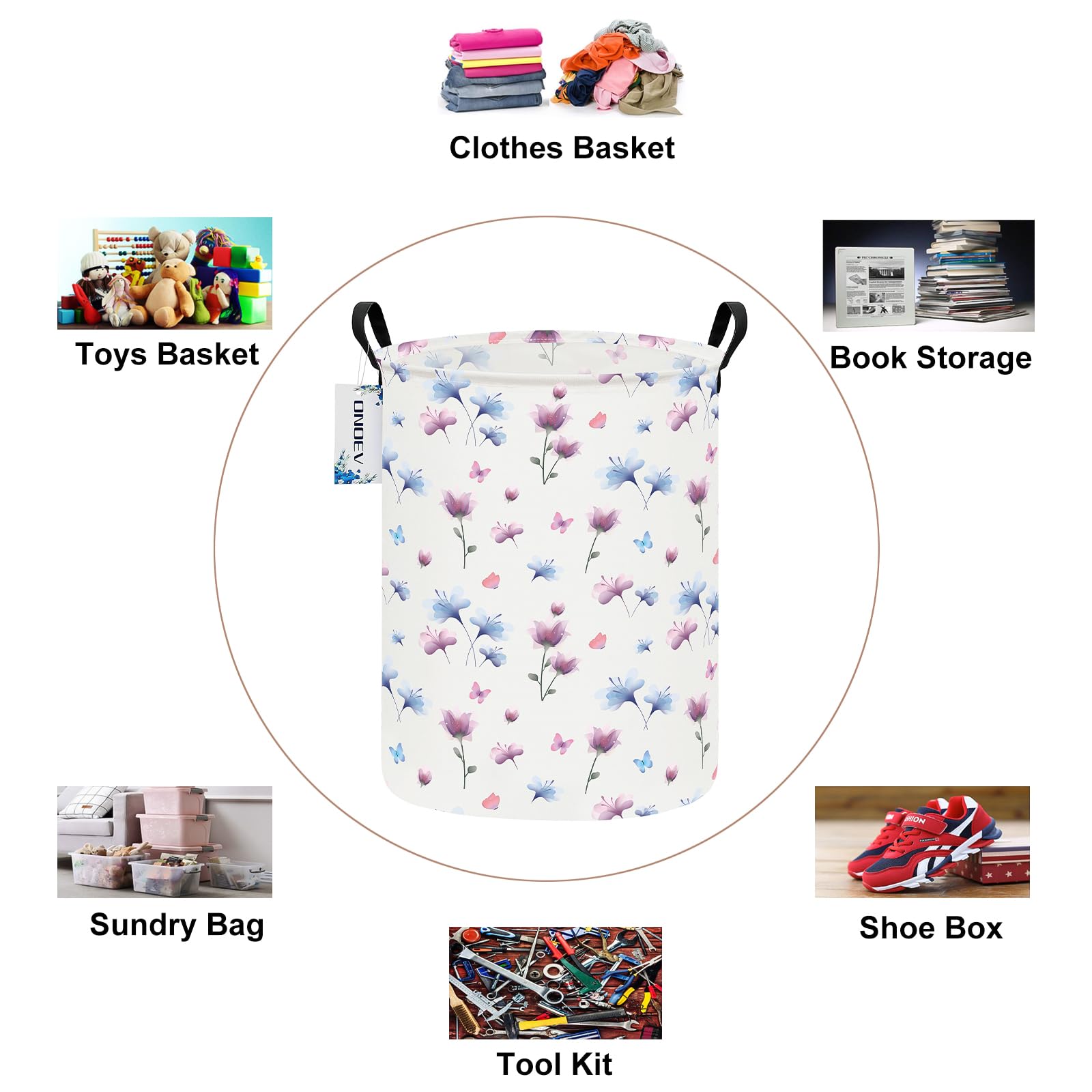 Onoev Round Waterproof Laundry Basket,Laundry Hampers With Handle,Gift Basket,Suitable For Children'S Room And Toy Storage (Wate