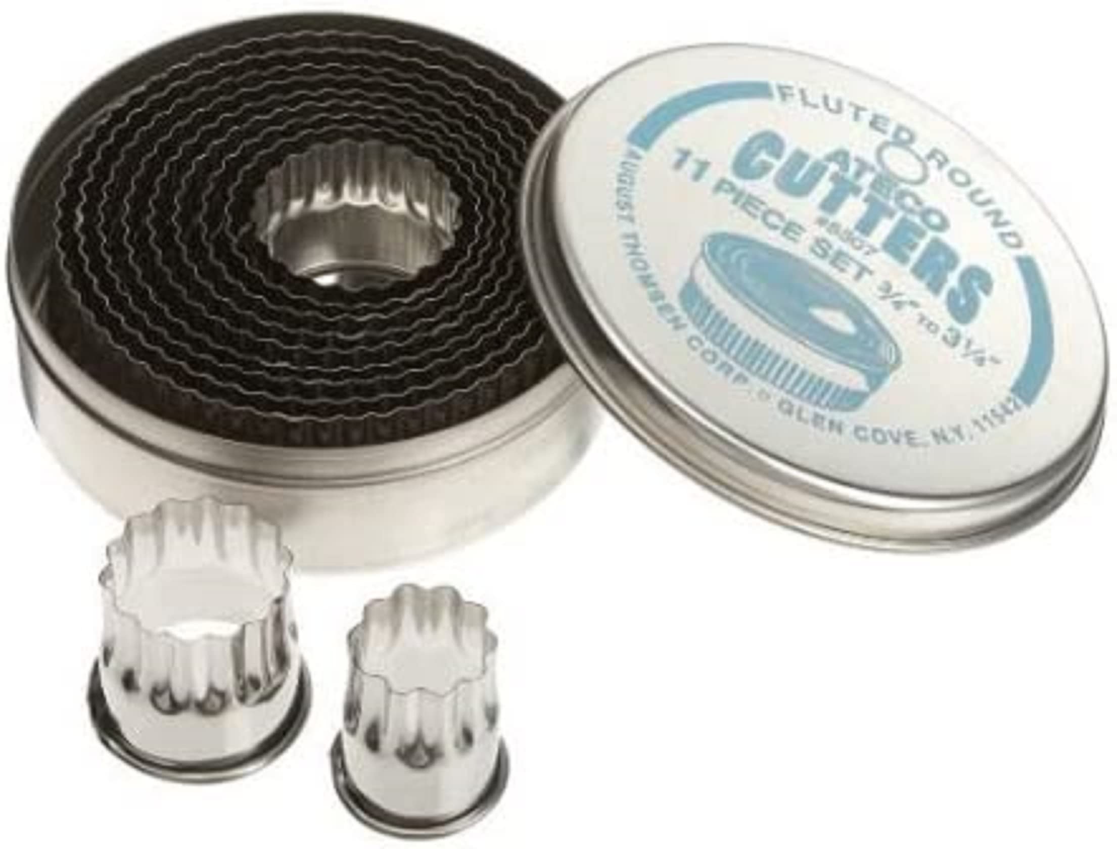 Ateco Fluted Edge Round Cutters in Graduated Sizes, Stainless Steel, 11 Pc Set