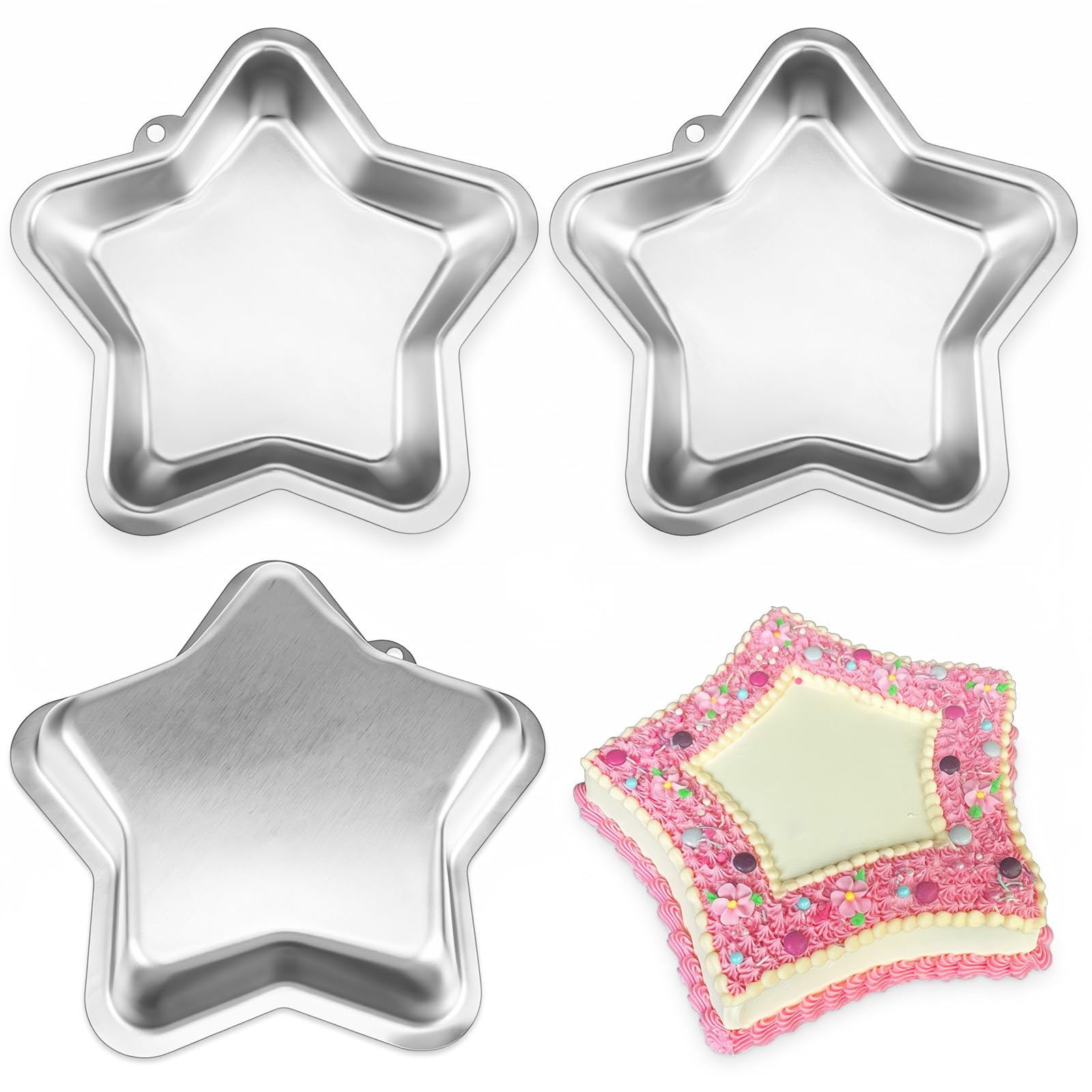 Xaajooio 3 Pcs Star Cake Pan 8 Inch Star Shaped Cake Pan Nonstick Aluminum Stars Mold for Baking Pancakes Brownies Cheesecake Si