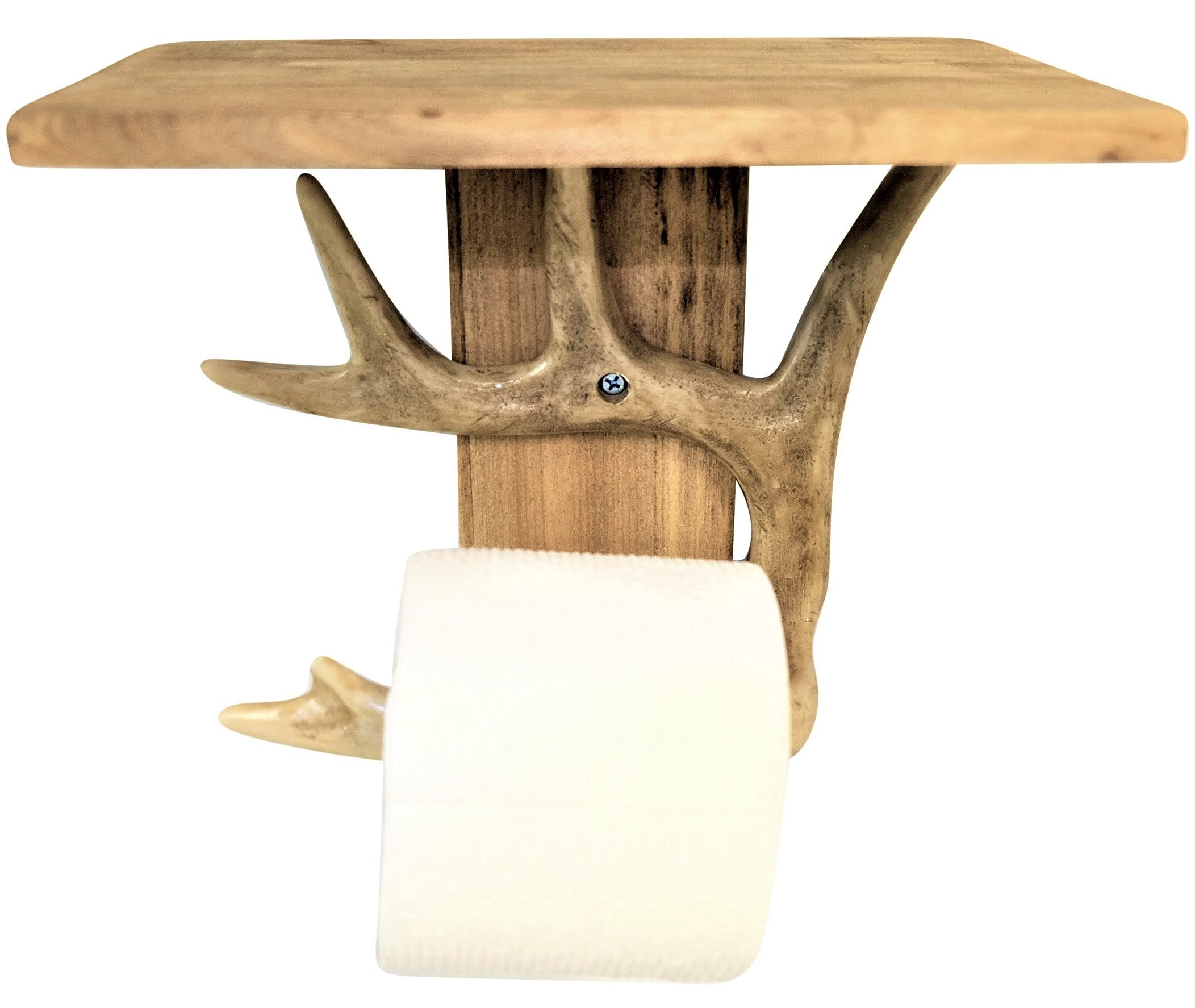 Antler Toilet Paper Holder With Cell Phone Rest Stand