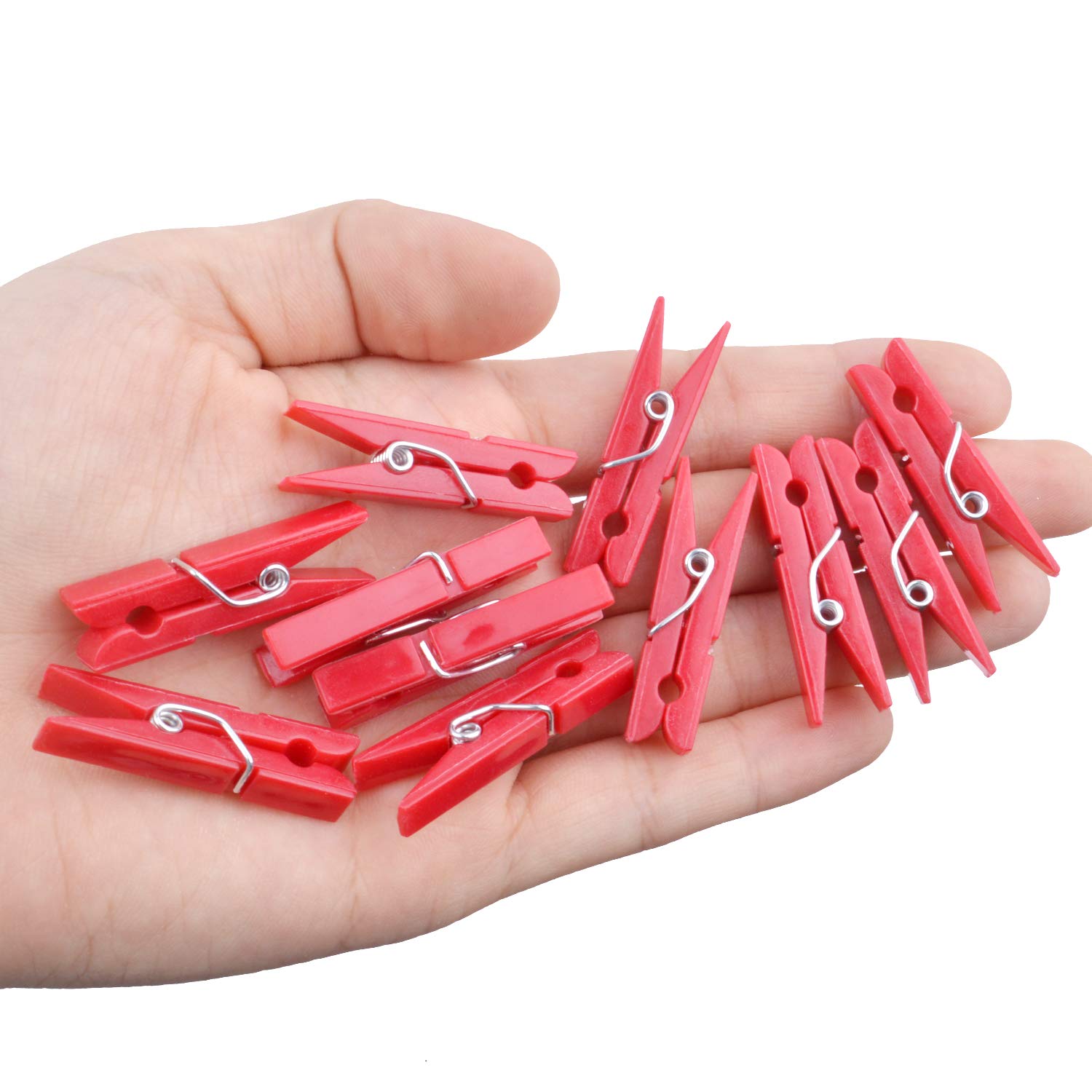 Jdesun 50 Pieces Photo Clips Mini Plastic Picture Paper Clip Clothespins Peg for Office Home Arts(Red)