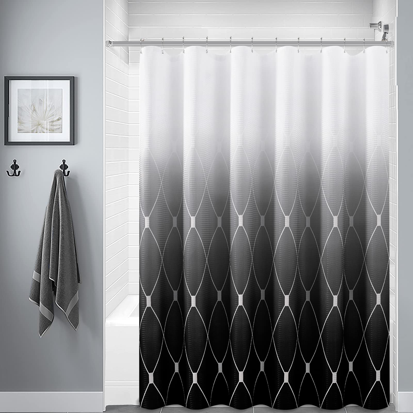 Naturoom Moroccan Geometric Pattern Bathroom Curtains, Ombre Shower Curtain, , Waterproof Shower Curtain Liner With 12 Hooks, Ma