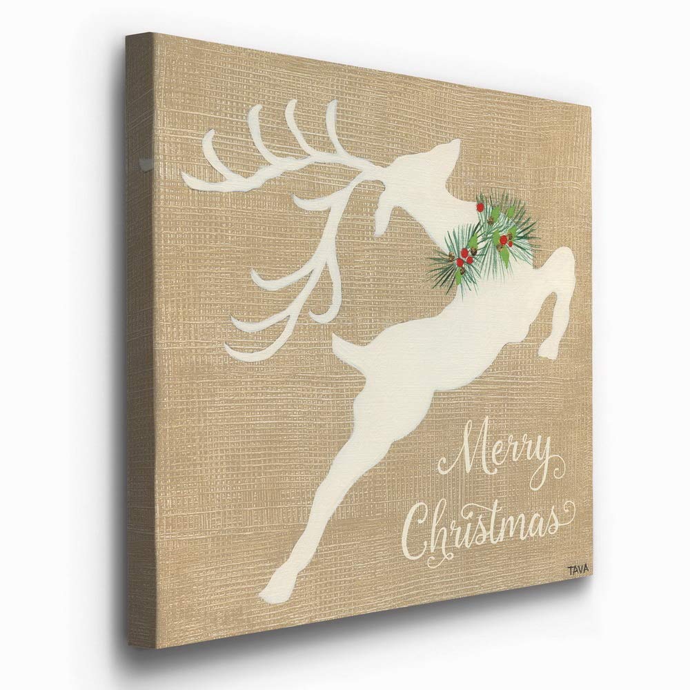 Renditions Gallery Merry Christmas Reindeer Wall Art, Cute Christmas & Winter Artwork, Festive Red & Green, Premium Gallery Wrap