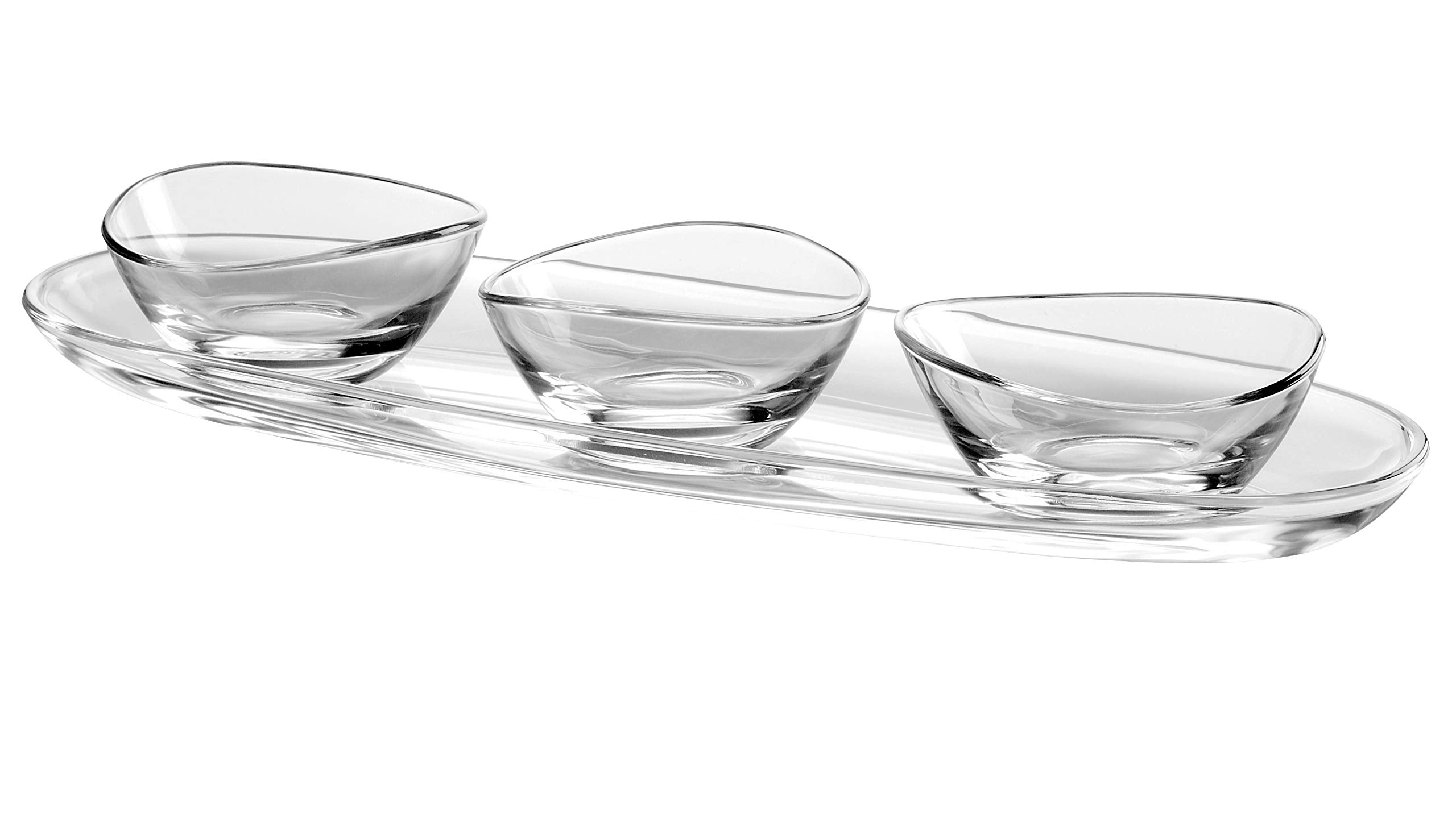 Barski European Glass - Oval - Serving Tray - Platter - 19.5 Long - with Three Small Bowls - 5 Diameter - Could Be Used for Snac