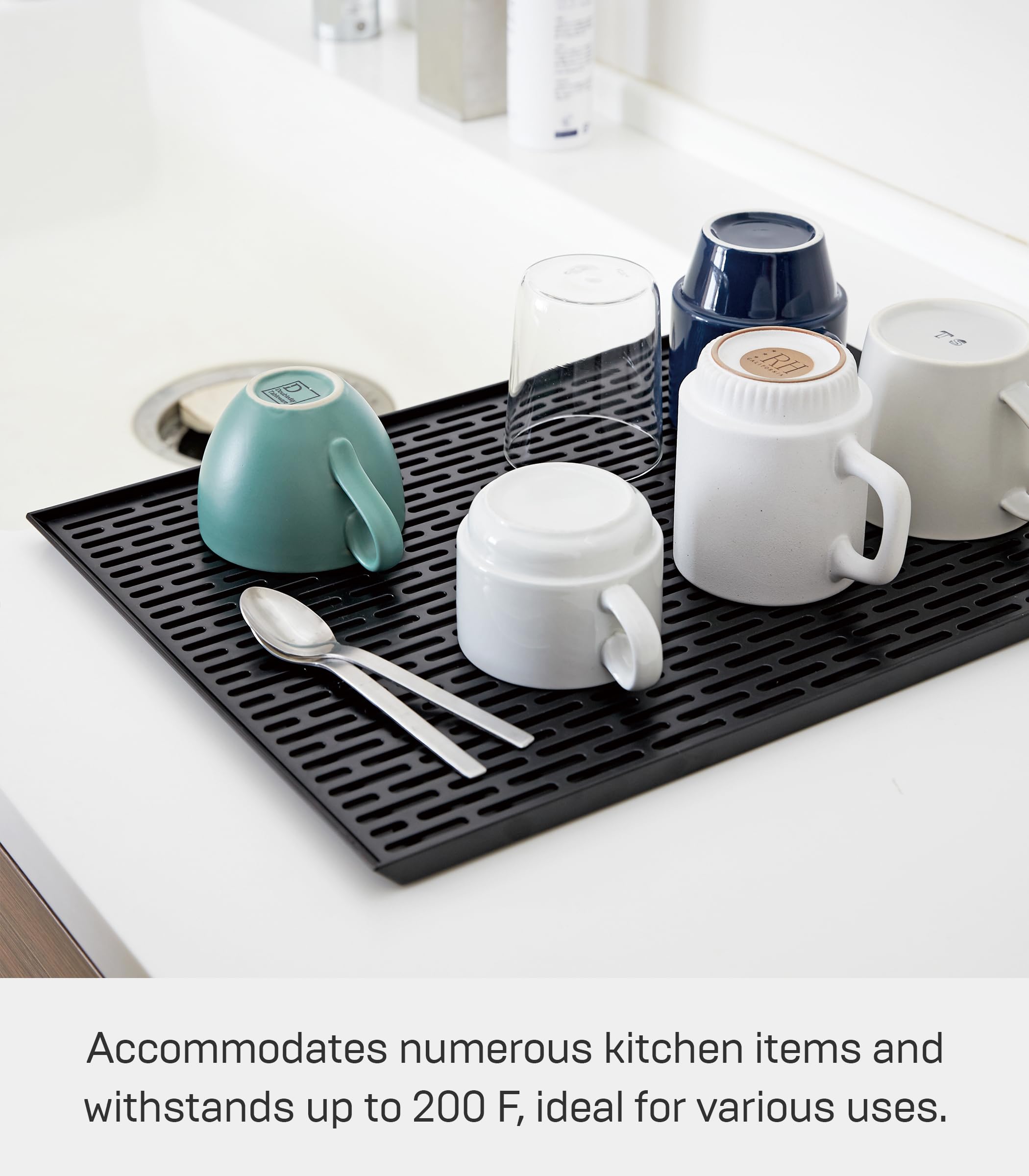 Yamazaki Home Tower Sink-Side Draining Mat - Kitchen Dish Rack Tray Drainer