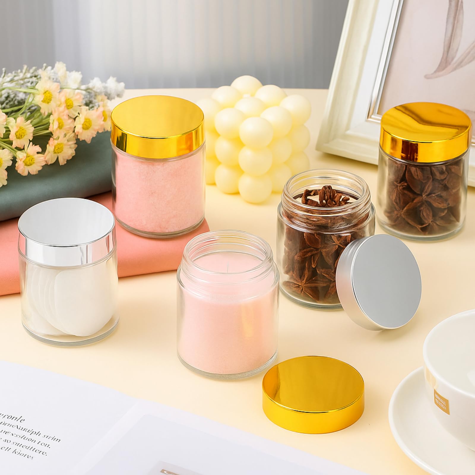 Meanplan 60 Pack 4 Oz Small Glass Jars With Lids Round Glass Sample Cosmetic Jars With Inner Liners For Condiment Containers Reu