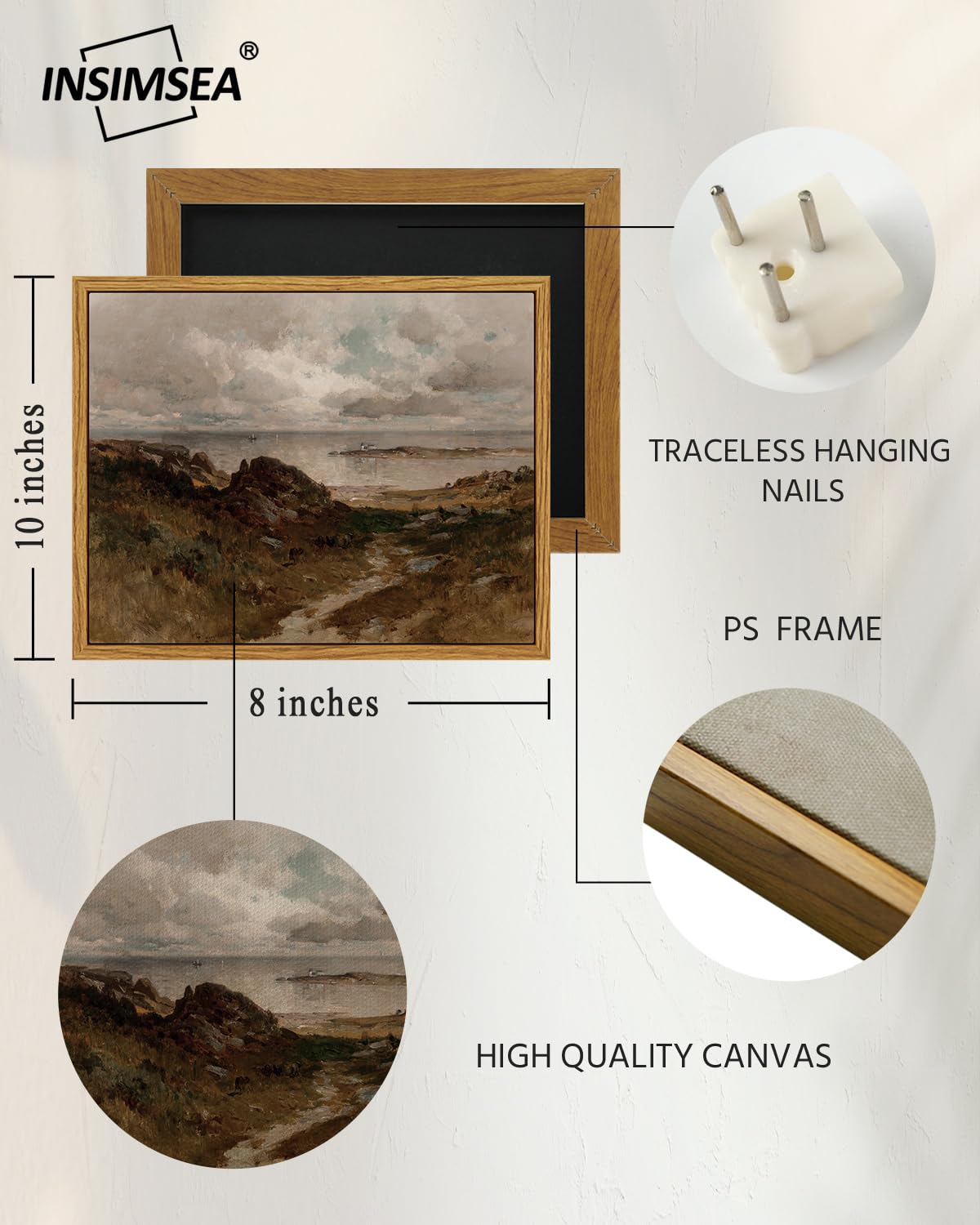 InSimSea Framed Canvas Wall Art Home Decor  Seaside Path Wilderness Landscape Oil Paintings for Wall Decorations  Canvas Wall Art for Living Room Bedroom Bathroom Wall Decor 8x10in