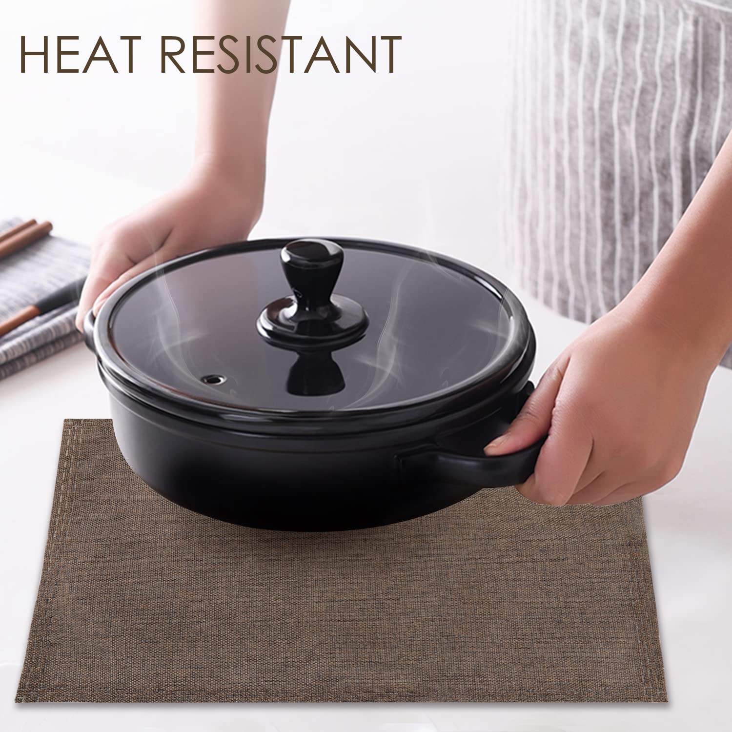 Placemats Set Of 8, Faux Linen Dining Table Mats Heat Resistant Placemats For Kitchen Table, Washable Anti-Slip Placemats, Kitch