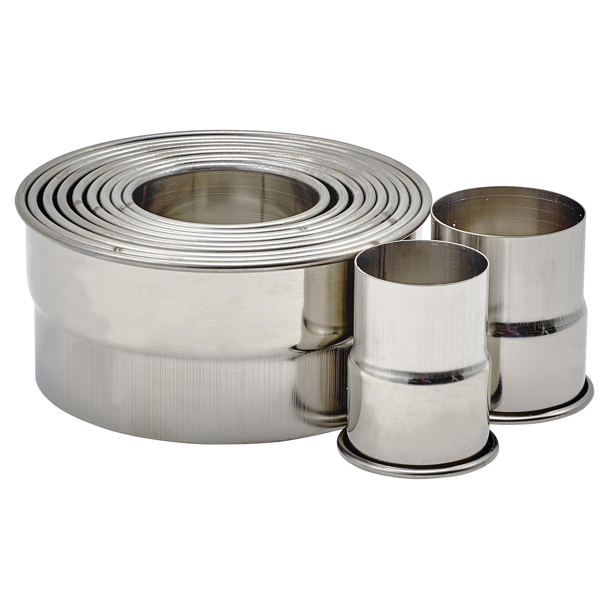 Winco 11 Piece Heavy Stainless Steel Plain Round 1-3/8'' To 4'' Diameter X 2''H Cookie Cutter Set