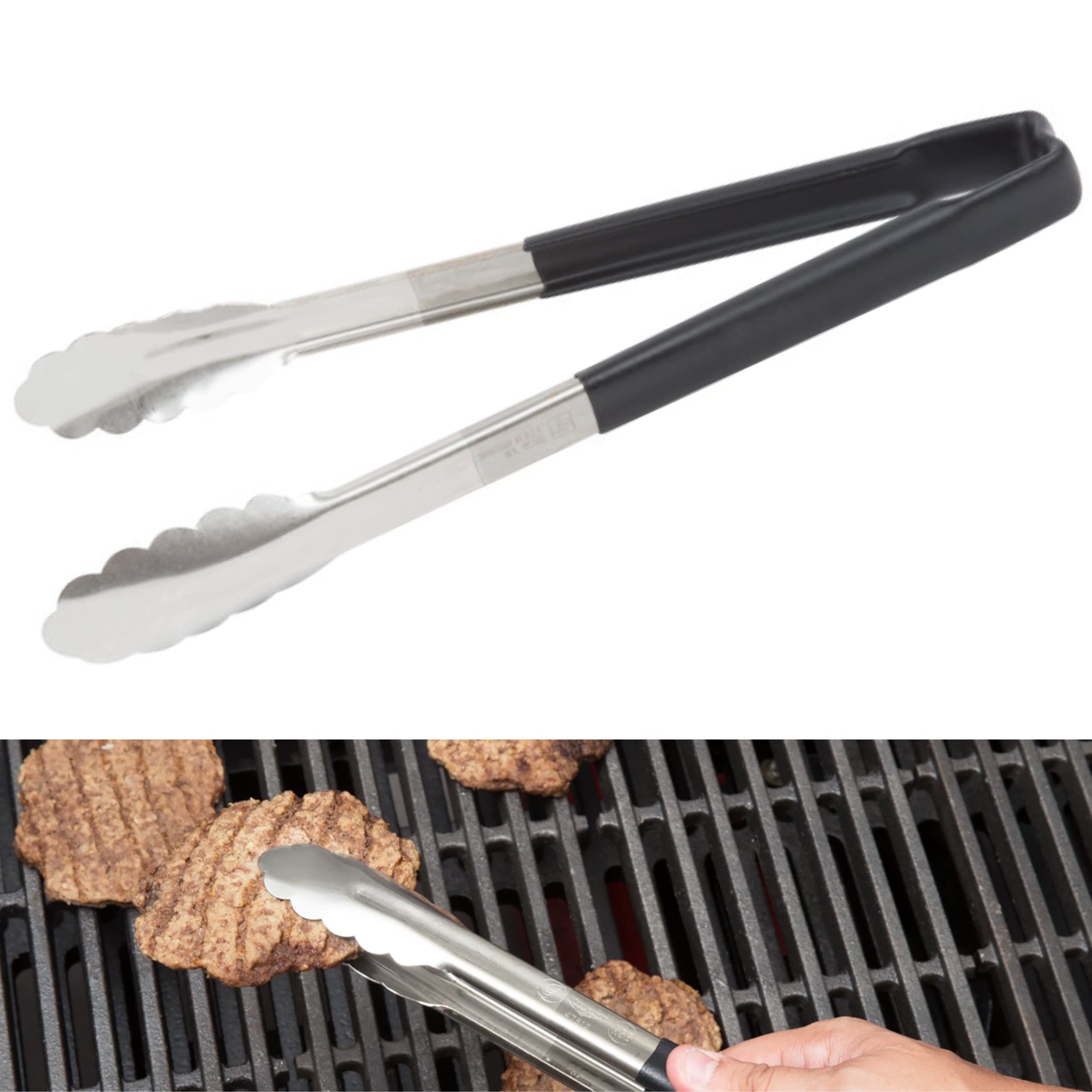 Vollrath 4781220 Jacobs'S Price 12-Inch 1-Piece Tong, Stainless Steel, Black Handle