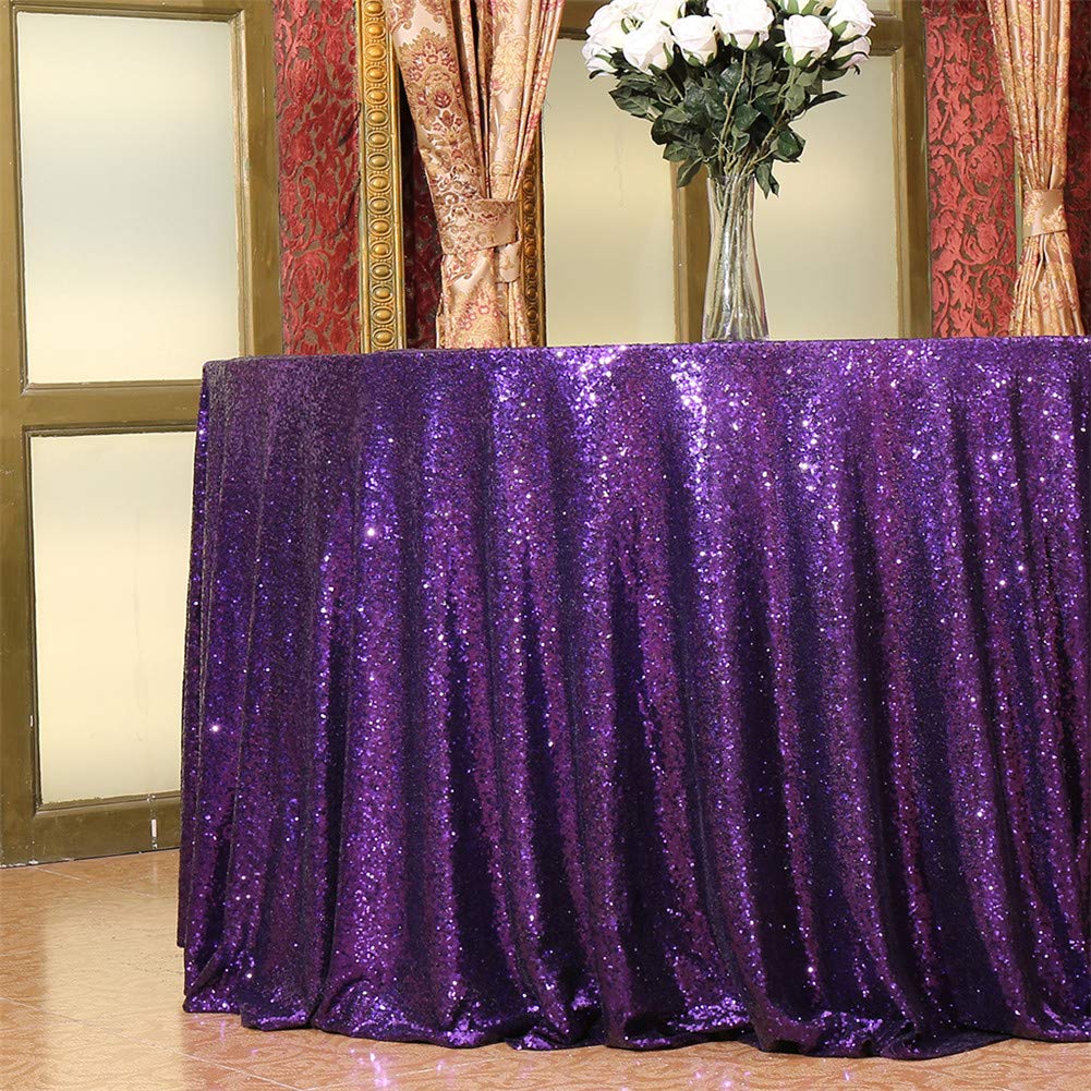 Eternal Beauty Halloween Round Tablecloth, 120-Inch Purple Sequin Tablecloth For Wedding Party/Dessert Table/Christmas Decoratio