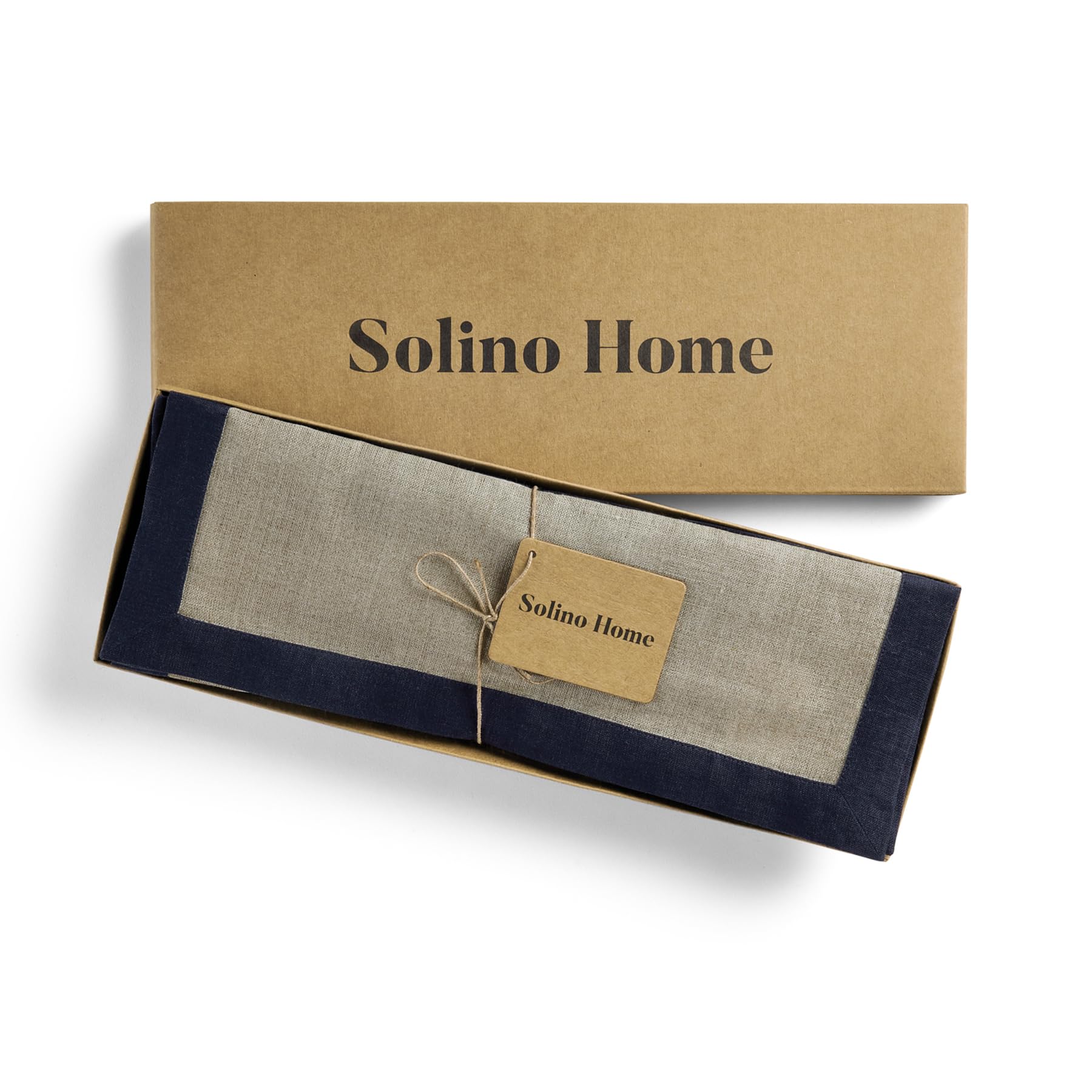 Solino Home Linen Placemats Set Of 4-100% Pure Linen Cloth Fabric Placemats Navy And Natural - 19'' L X 14'' W Inch Washable Din