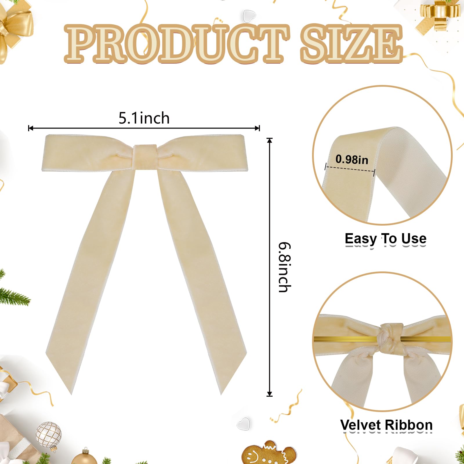 30 Pcs Christmas Velvet Wreath Bow, 5 x 7 Inch Vintage Velvet Ribbon Bows Rustic Crafts Gift Bows for Indoor Outdoor Wreaths Gar