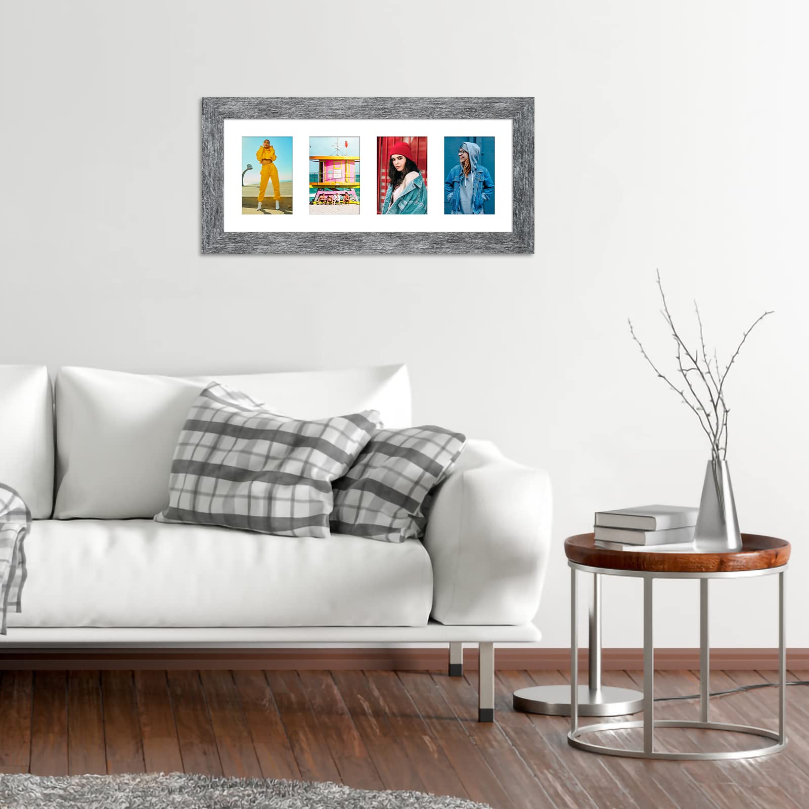 Gaevuian 8x20 Picture Frame Display 4 opening 4X6 Picture Frame Collage,Multi Photo Frame with Mat,Plexiglass,Wall or Tabletop D