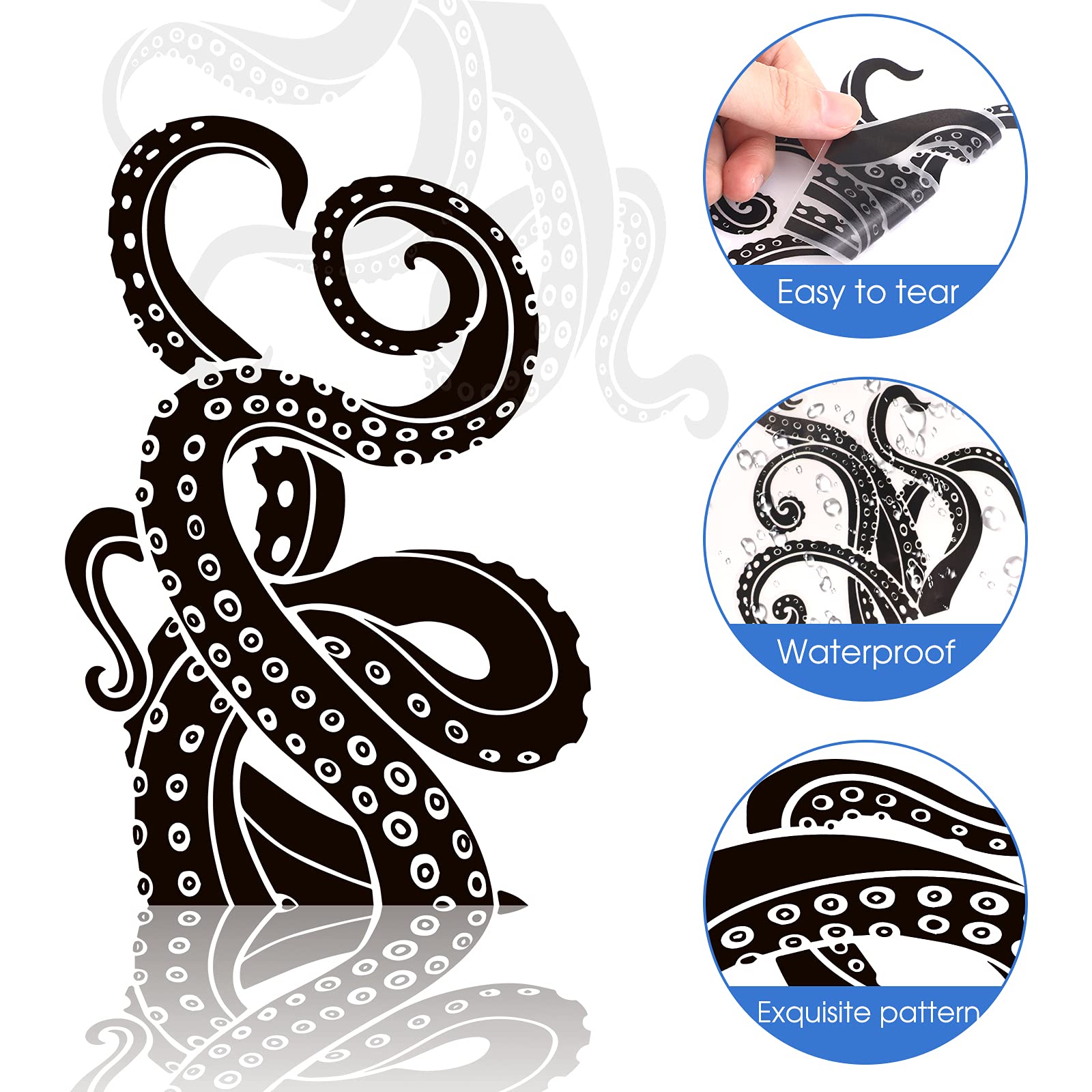Ootsr 8Pcs Octopus Tentacles Wall Decals Sticker, Vinyl Wall Art Decal, Kraken Octopus Toilet Decor Sticker, Wall Art Sticker Te