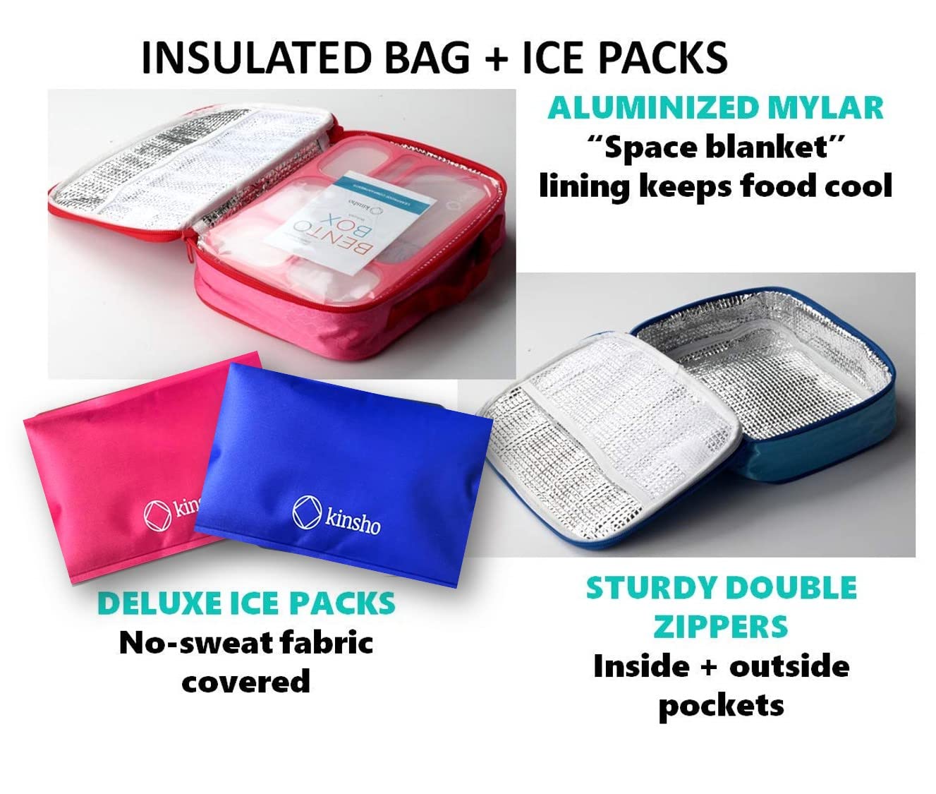 Bento Lunch Boxes With Bags Ice Packs | Bento-Box Insulated Bag Ice Cold Pack Set Of Two For Kids Adults | Value Container Set F
