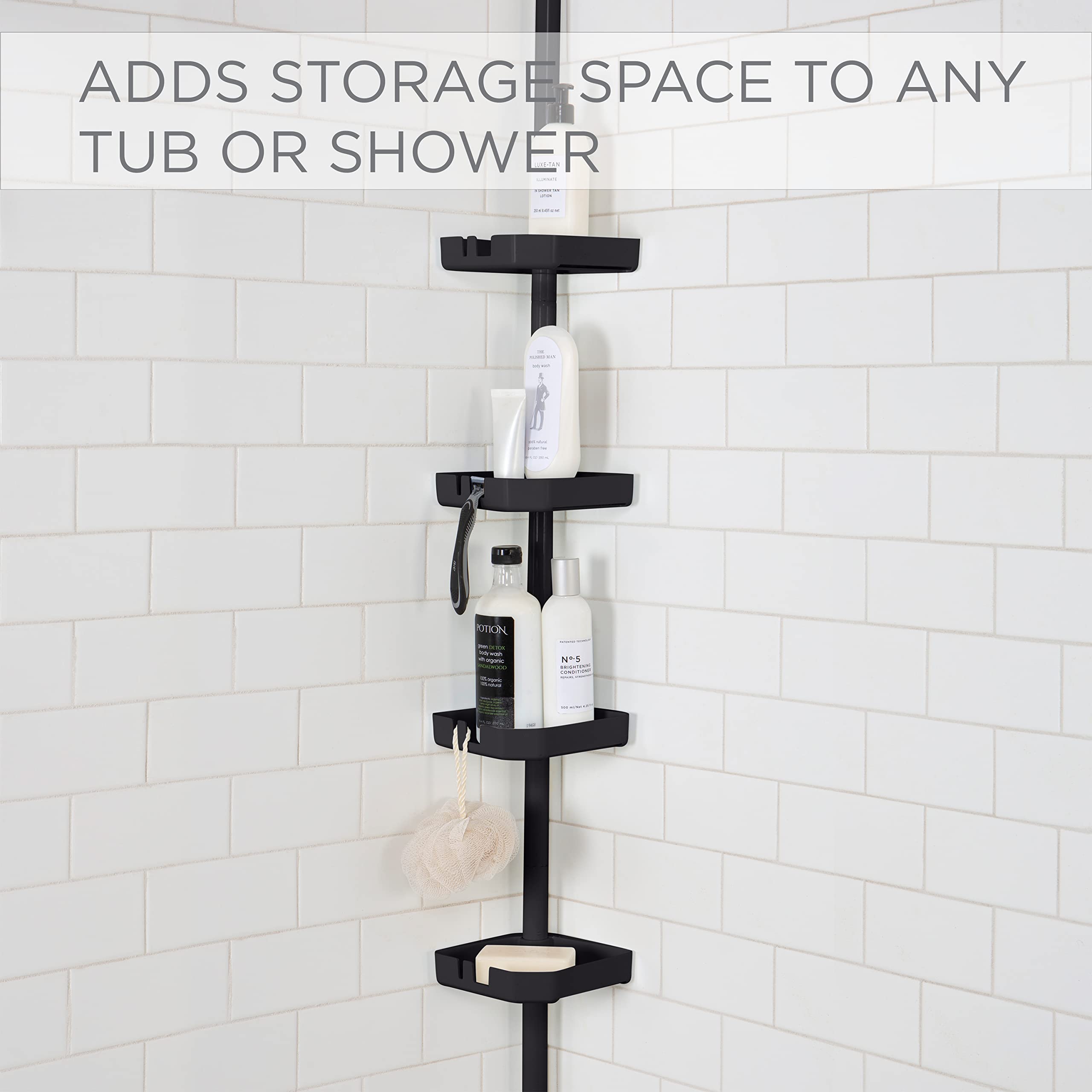 Bath Bliss 4 Tier Tensions Corner Shower Caddy Shelves Adjustable 48-101    Bathroom Organizer Bathtub And Shower Stall Holds La