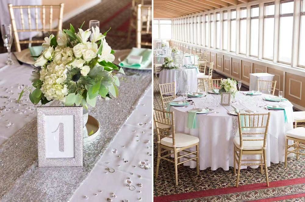 Charoama Silver Sequin Table Runner 12x108 inch Glitter Fabric Table Linens Runner Fabric Decorations for Holiday Wedding Birthday Outdoor Party Decor