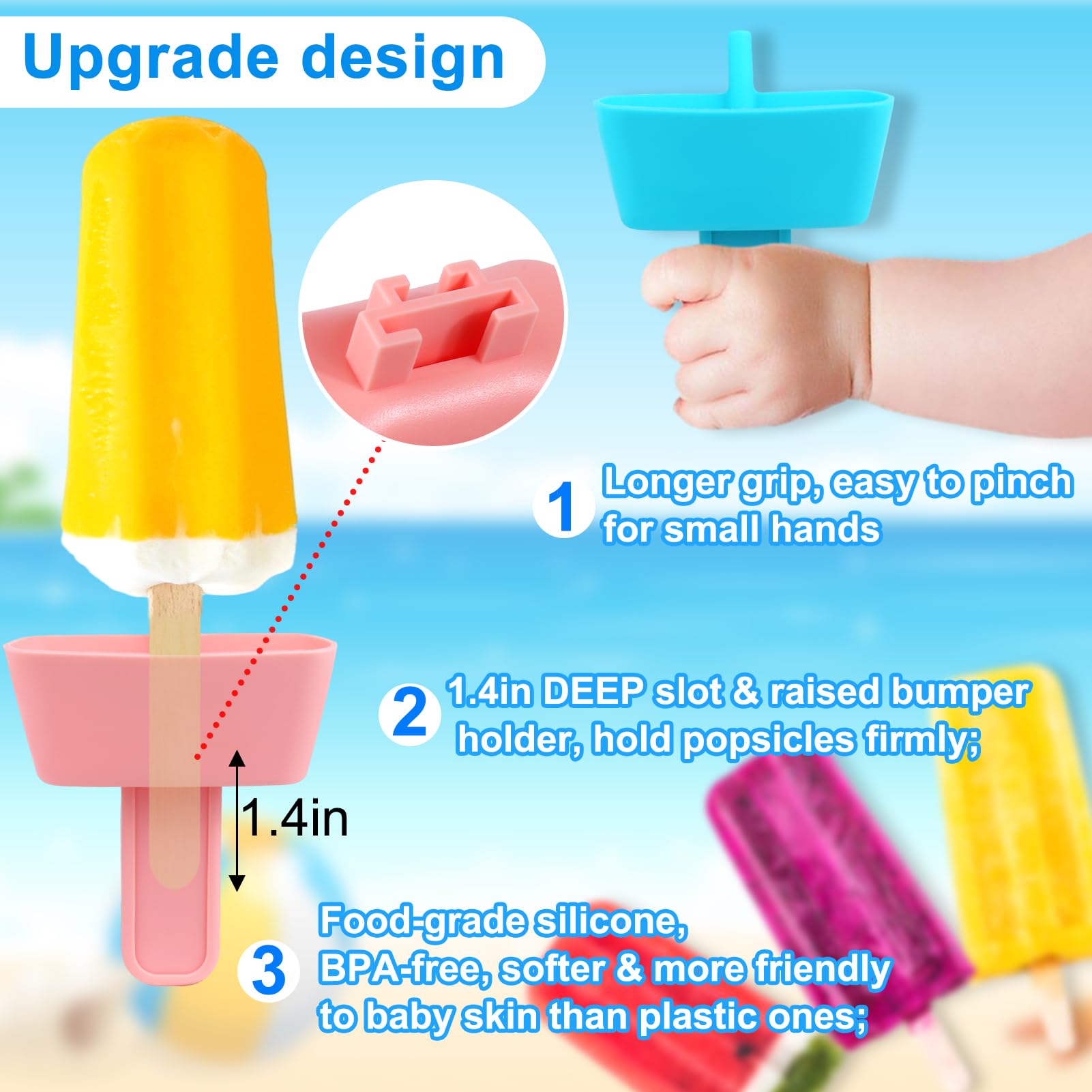Aiersa 4Pcs Silicone Popsicle Holders For Kids No Drip, Reusable Mess Free Ice Pop Stick Holder With Built In Straw For Sucking