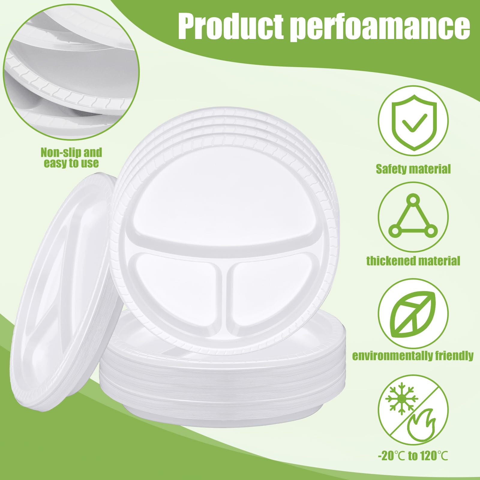 Umigy 100 Pcs 10 Inch 3 Compartments Divided Plastic Plates Bulk Colorful Disposable Heavy Duty Round Dinnerware For Valentine'S