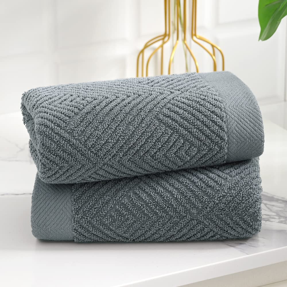 sense gnosis Grey Herringbone Hand Towel Set - 100% Cotton, Ultra Soft, Highly Absorbent, 13x29 Inch, Model MJR4, Set of 2