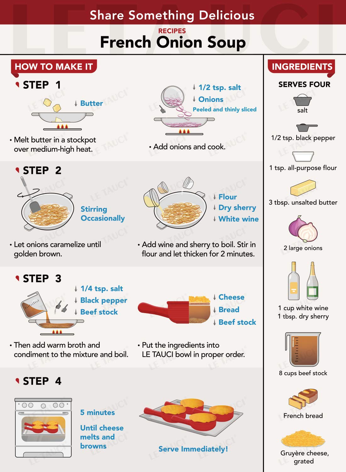 Le Tauci French Onion Soup Bowls With Handles, 15 Ounce For Soup, Chili, Beef Stew, Set Of 4, Red