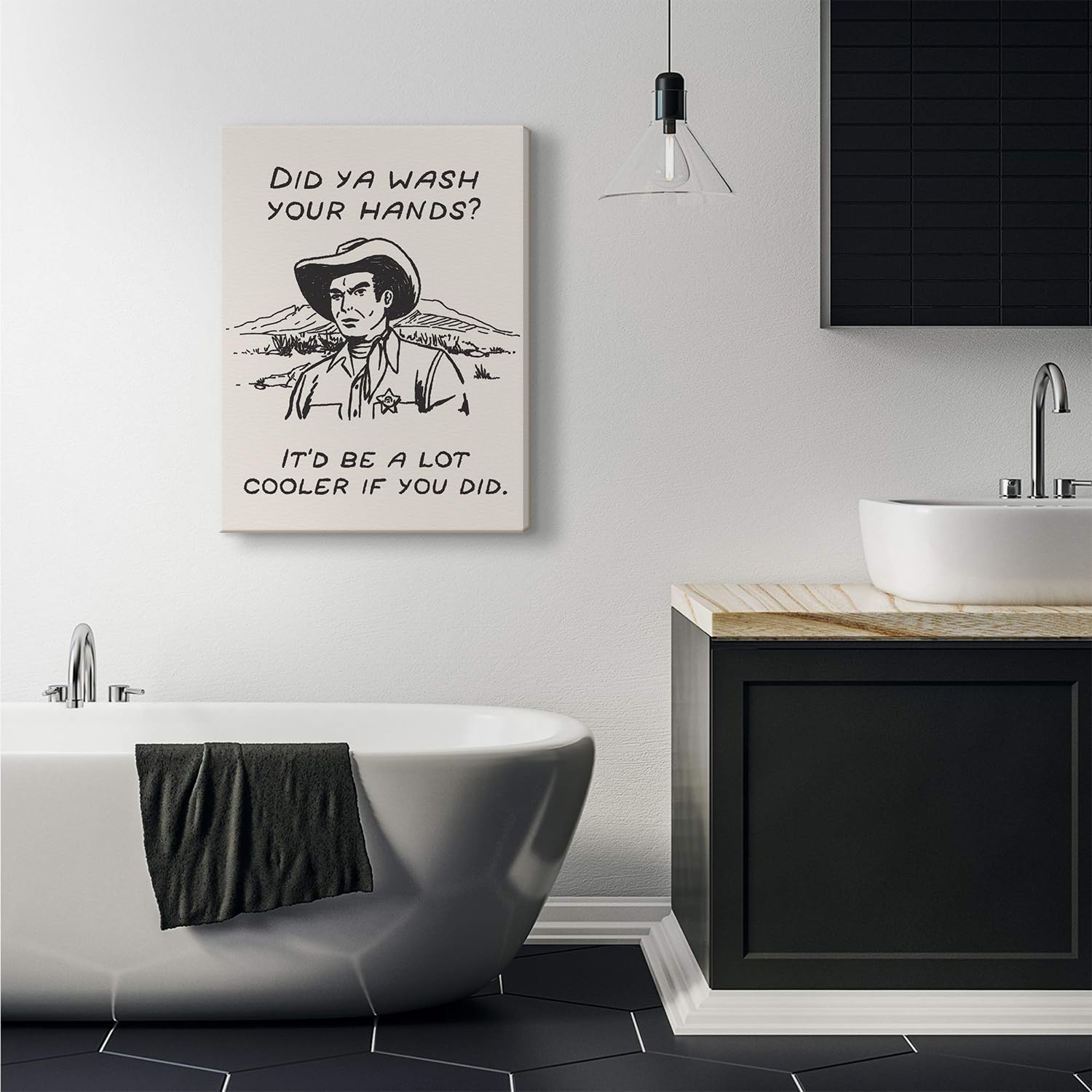 Framed Retro Black And White Cowboy Kitchen Wall Art Did You Wash Your Hands Canvas Prints Cute Bathroom Humor Pictures Trendy D