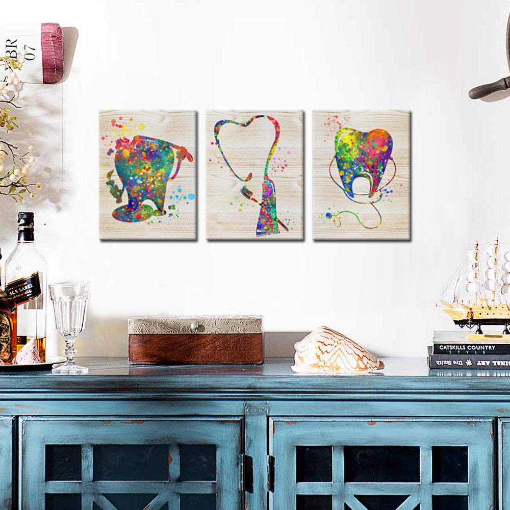 KREATIVE ARTS Brush Your Teeth Framed Canvas Art for Kids Bathroom Watercolor Painting Funny Poster Prints Teeth Anatomy Stomatology Wall Picture Print Dental Clinic Doctor Office Decor