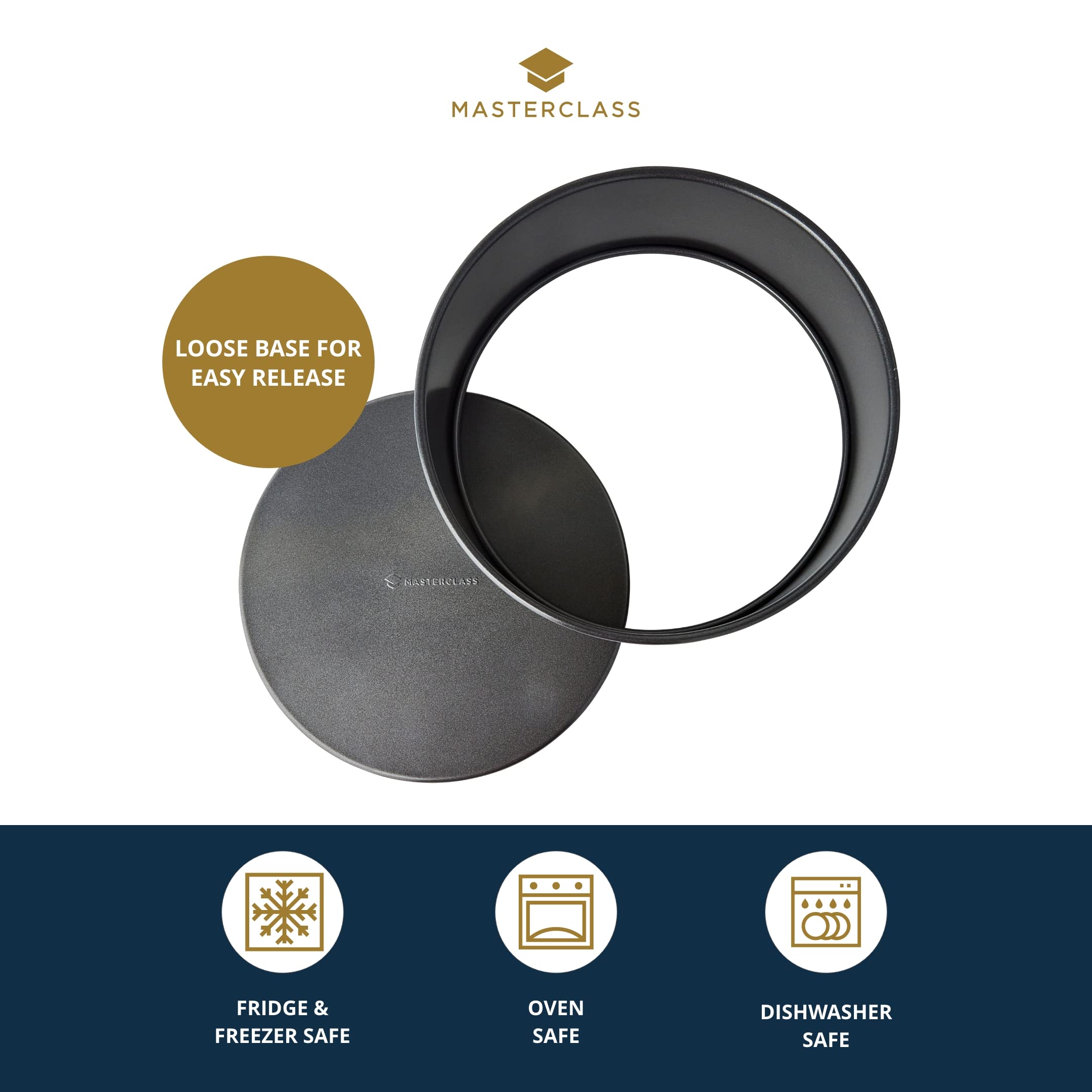 Masterclass Kcmchb47 25 Cm Deep Cake Tin With Pfoa Non Stick And Loose Bottom, 1 Mm Carbon Steel, 10 Inch Round Pan, Grey