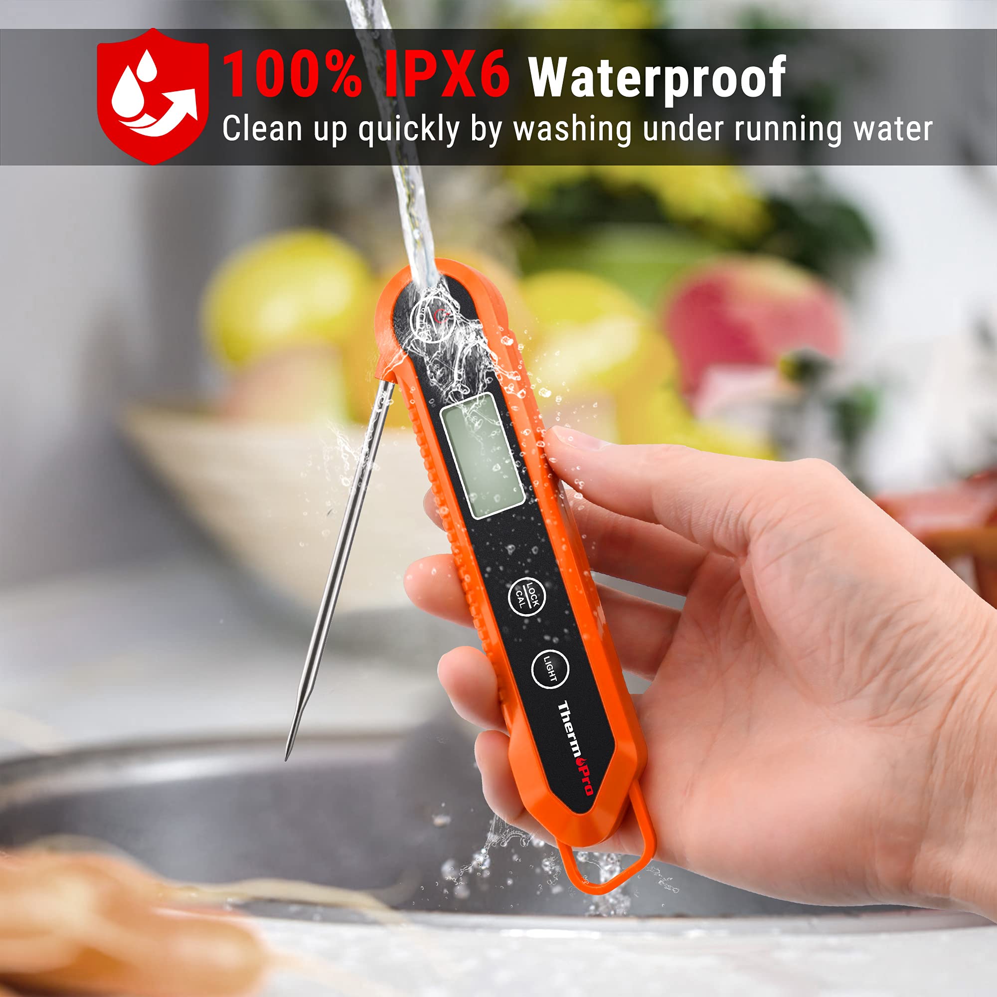 Thermopro Tp03H Digital Instant Read Meat Thermometer For Grilling Waterproof Kitchen Food Lcd Thermometer With Calibration & Ba