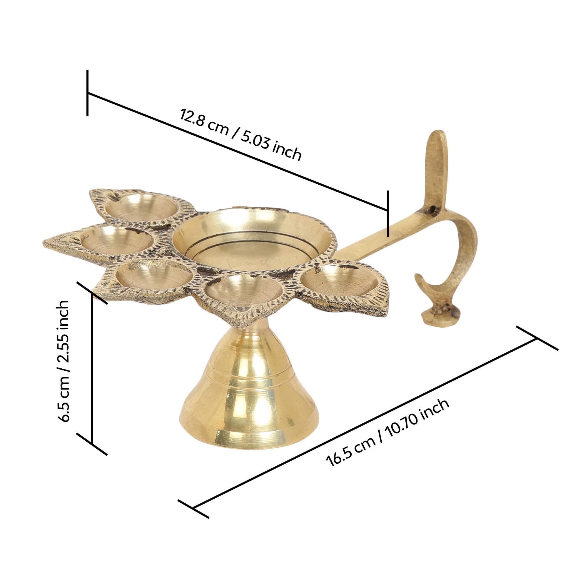 10Club Panch Aarti 100% Pure Brass Diya | Panchmukhi Puja Diya (15L X 11B X 6H cm, 370 gm) | Ghee Lamp | Aarti Ghee Deepak for H