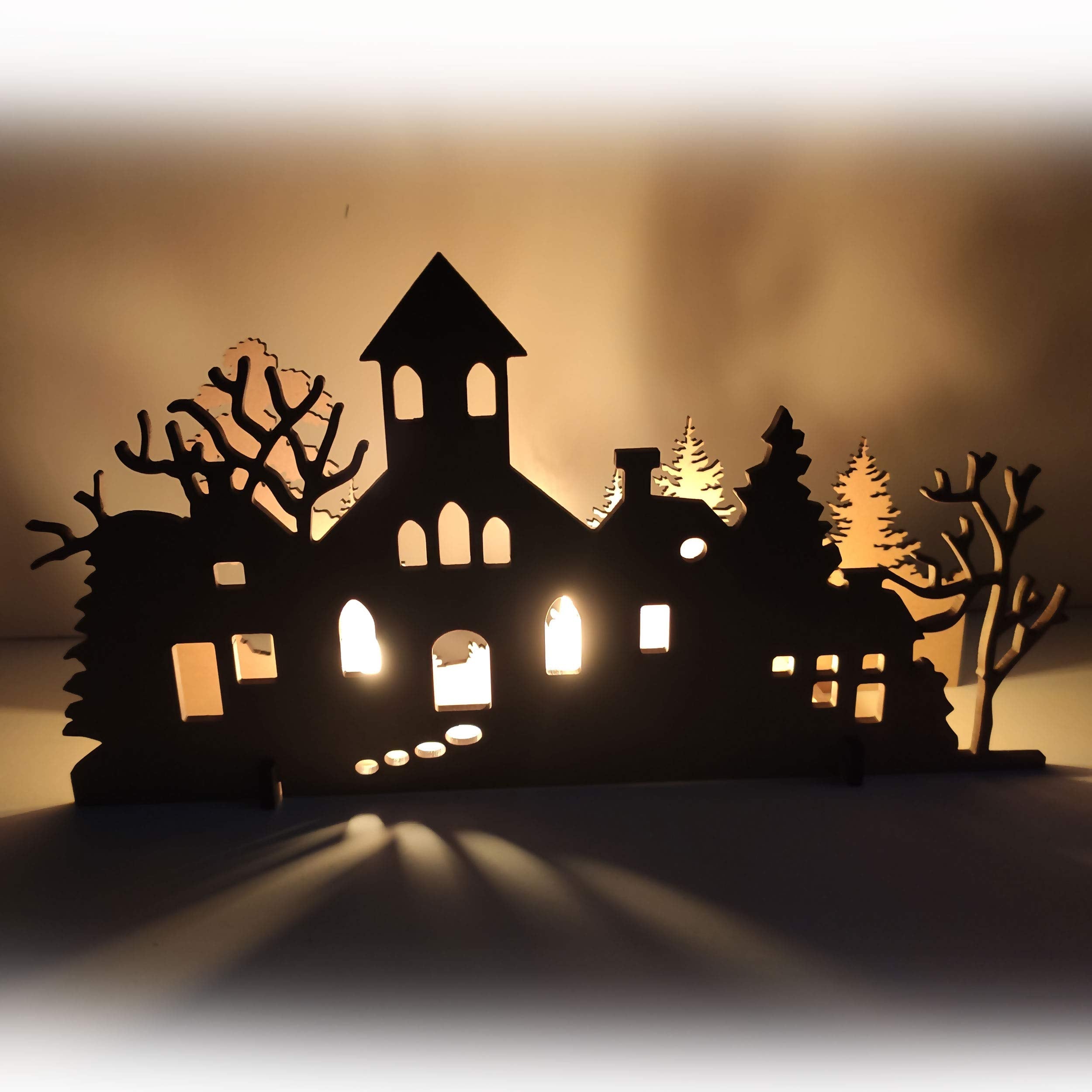 Incredible Gifts India Christmas Decoration For Home Creepy House Shadow Light Without Candle (Wood, 10X5.5 Inches)