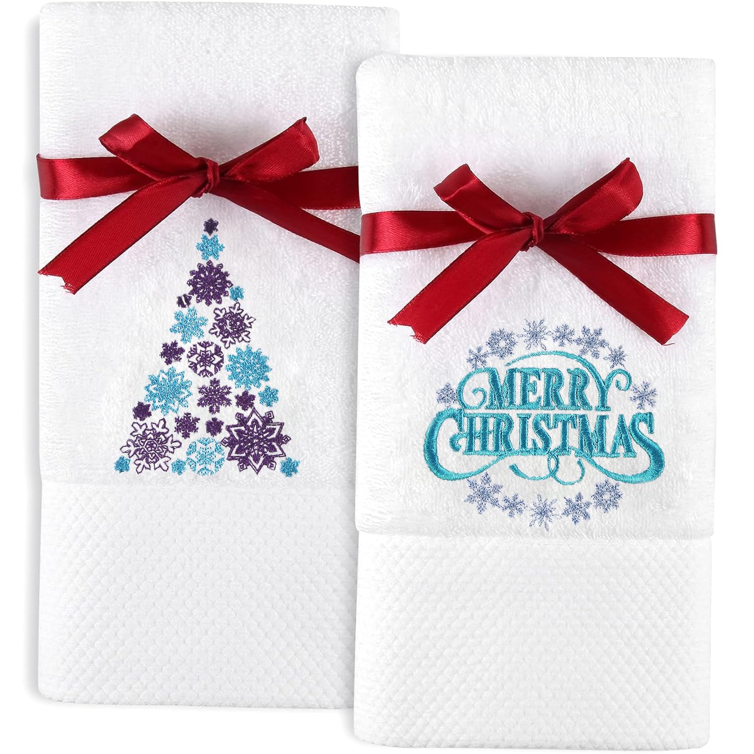 Quera 2 Pack Christmas Hand Towels Cotton Embroidered Premium Luxury Decor Bathroom Decorative Dish Towels Set For Drying, Cooki