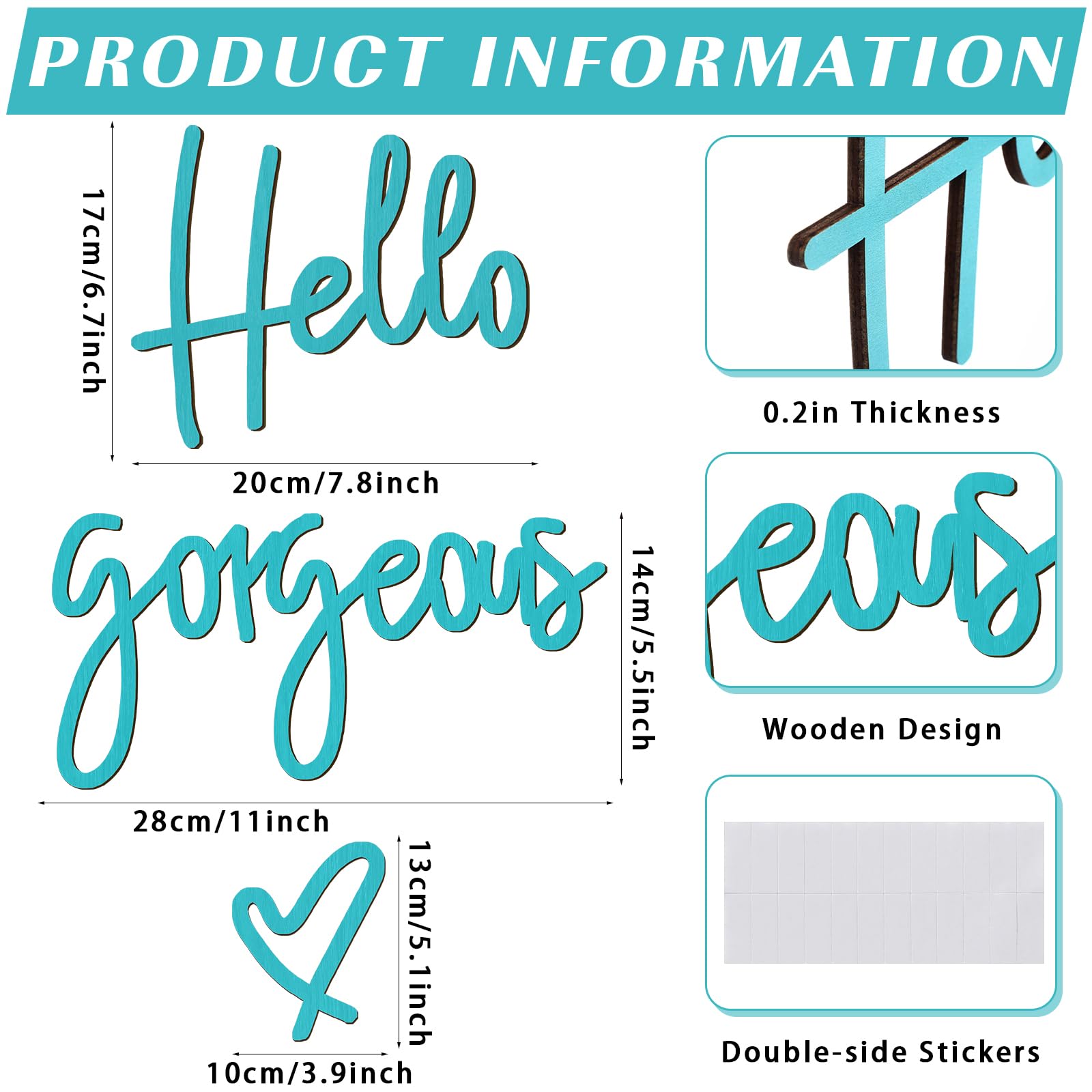 Blulu Hello Gorgeous Wall Decor Words Blue 3D Wooden Hello Gorgeous Sign Decor Wall Art for Home Room Office Door Decorations Pa
