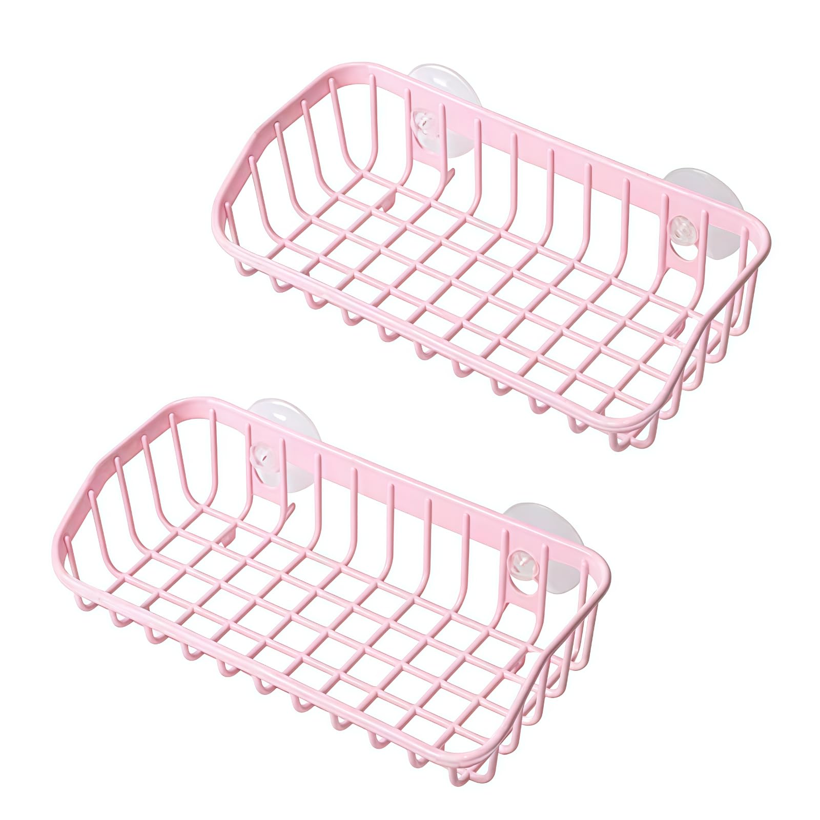 BWESOO 2Pcs Pink Multifunctional Drain Rack, Hanging Storage Rack Drain Rack Sink Shelf Suction Cup Dishwashing Soap Sponge Hold