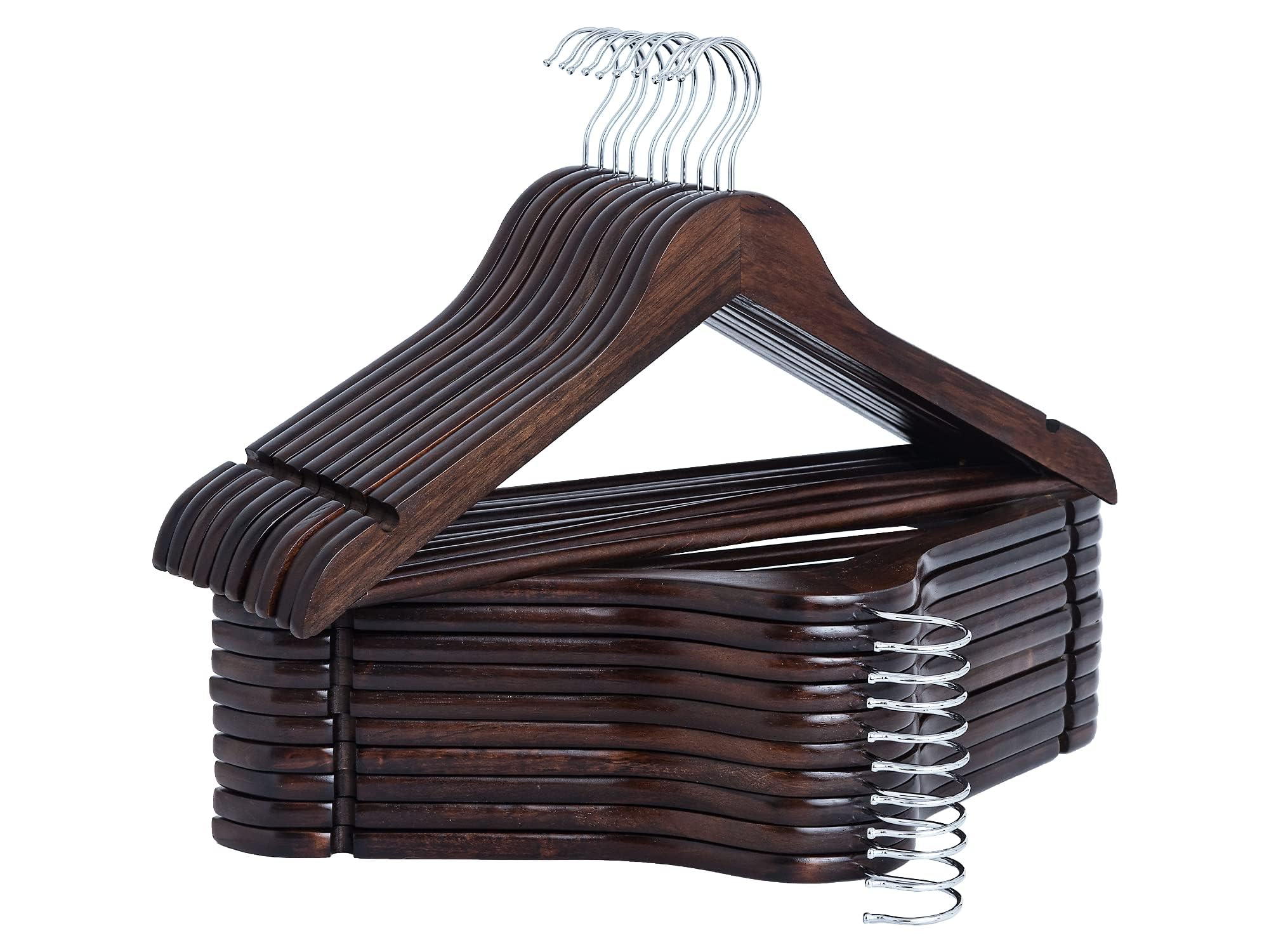 StorageWorks Wooden Hangers 20 Pack, Wood Coat Hanger for Coats, Shirts, Jackets, Pants, Suits, Walnut Color