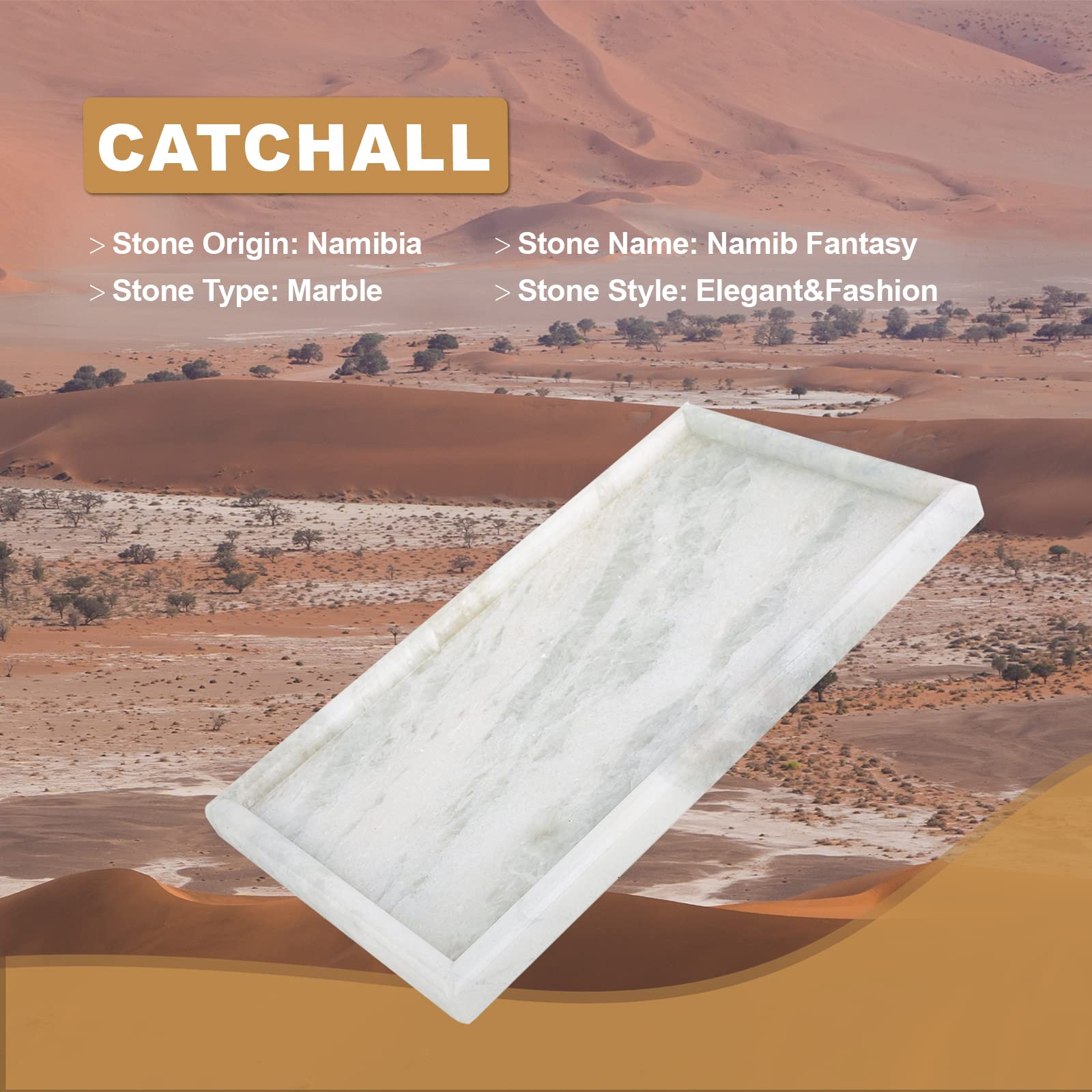 Koville African Natural Marble Tray, 12''X7'' Coffee Table Vanity Tray/Decorative Tray For Jewerly, Watch, Perfume Candle Tray F