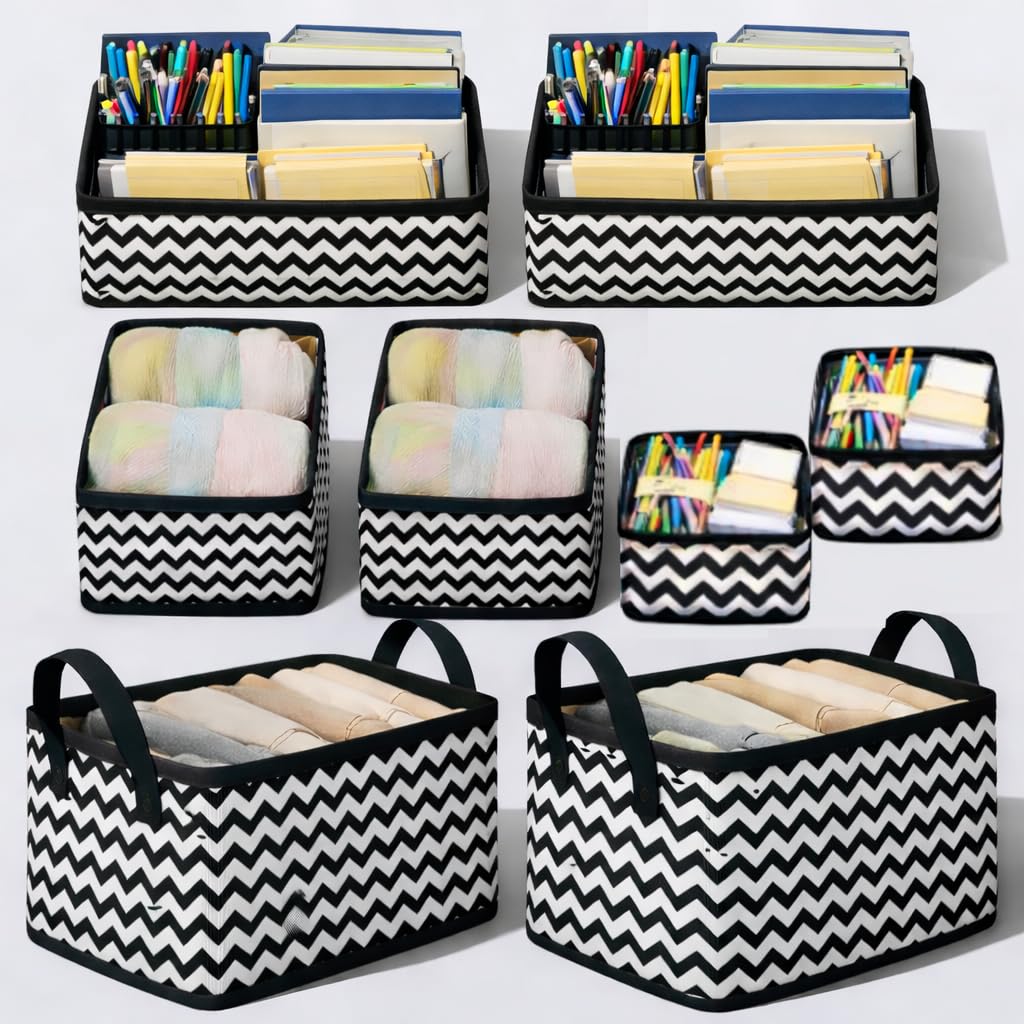 Pulgos 8Pcs Foldable Drawer Organizer (6+2) | Closet Storage Bins | Cube Basket Box For Clothes, Wardrobe, Undergarments, Socks 