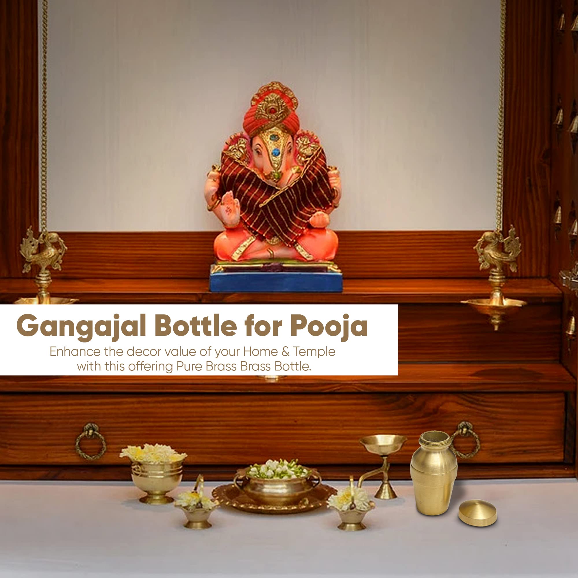 Karigar Creations Leak Proof Brass Gangajal Kalash for Pooja Temple Spirituals Diwali Gift 10 ml Capacity Size 3x1.5 inch