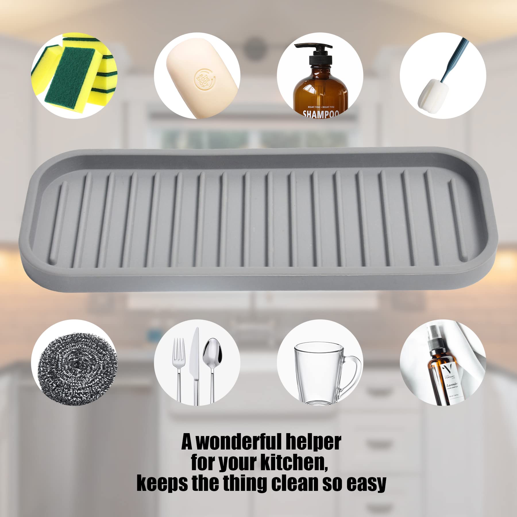 Mofason Silicone Soap Tray, Bathroom Kitchen Finishing Tray, Kitchen Sink With Soap Rack, Sponge Tray, Soap And Sponge Sink Orga