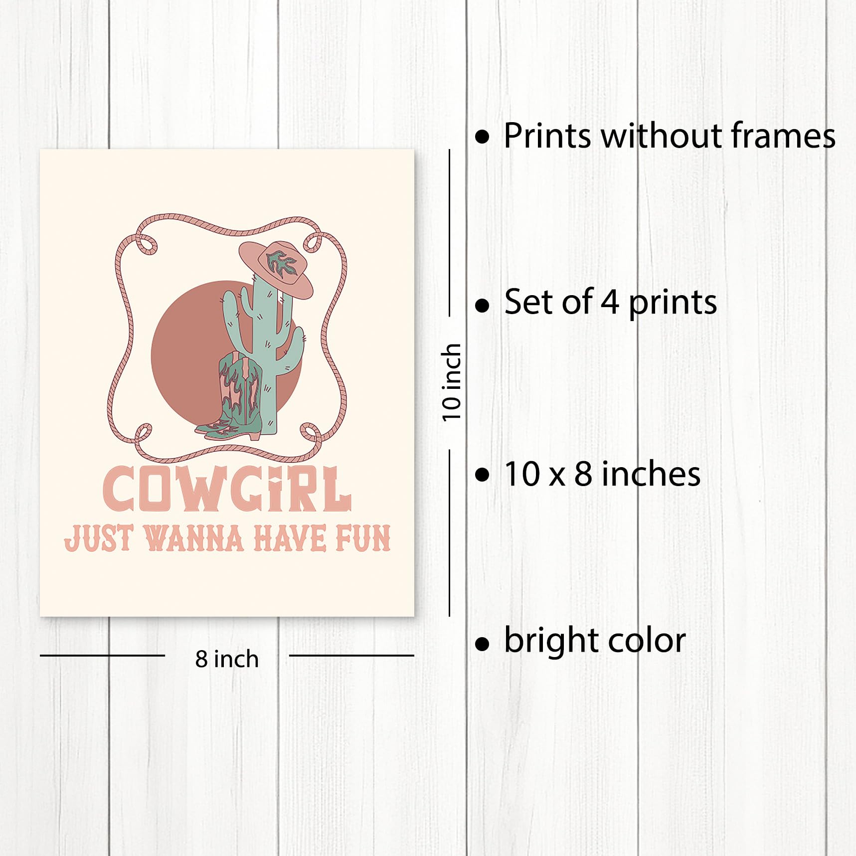 PUHEI Retro Western Howdy Cowgirl Wall Art Prints Set of 4 Western Nursery Decor Girl  Western Room Decor For Teen Girls  Cowgirl Nursery Decor (Unframed)  Western Boho Bedroom Decor  8 x 10 In