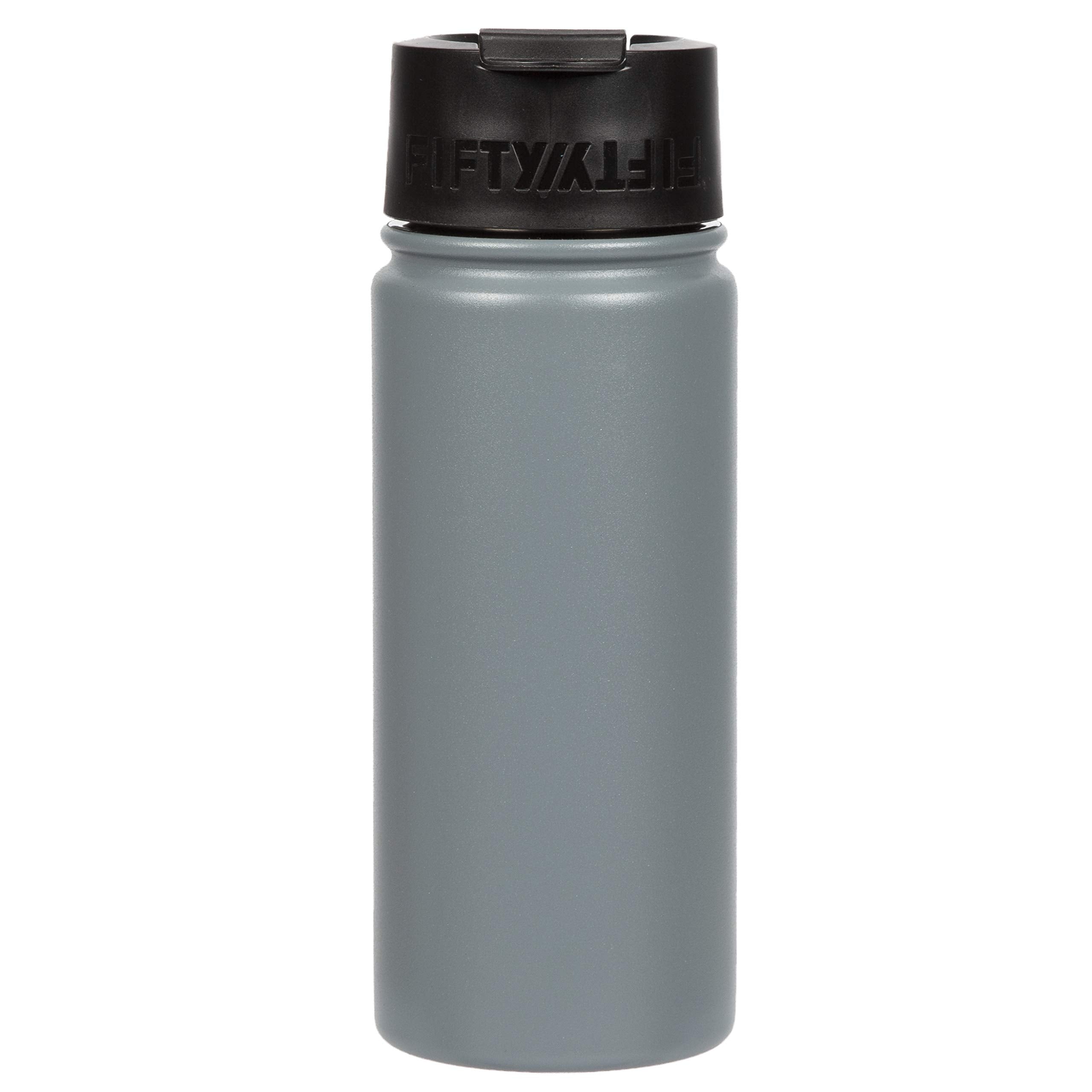 Fifty/Fifty 20oz, Double Wall Vacuum Insulated Caf Water Bottle, Stainless Steel, Flip Cap w/ Wide Mouth, Slate Grey, 20oz/591